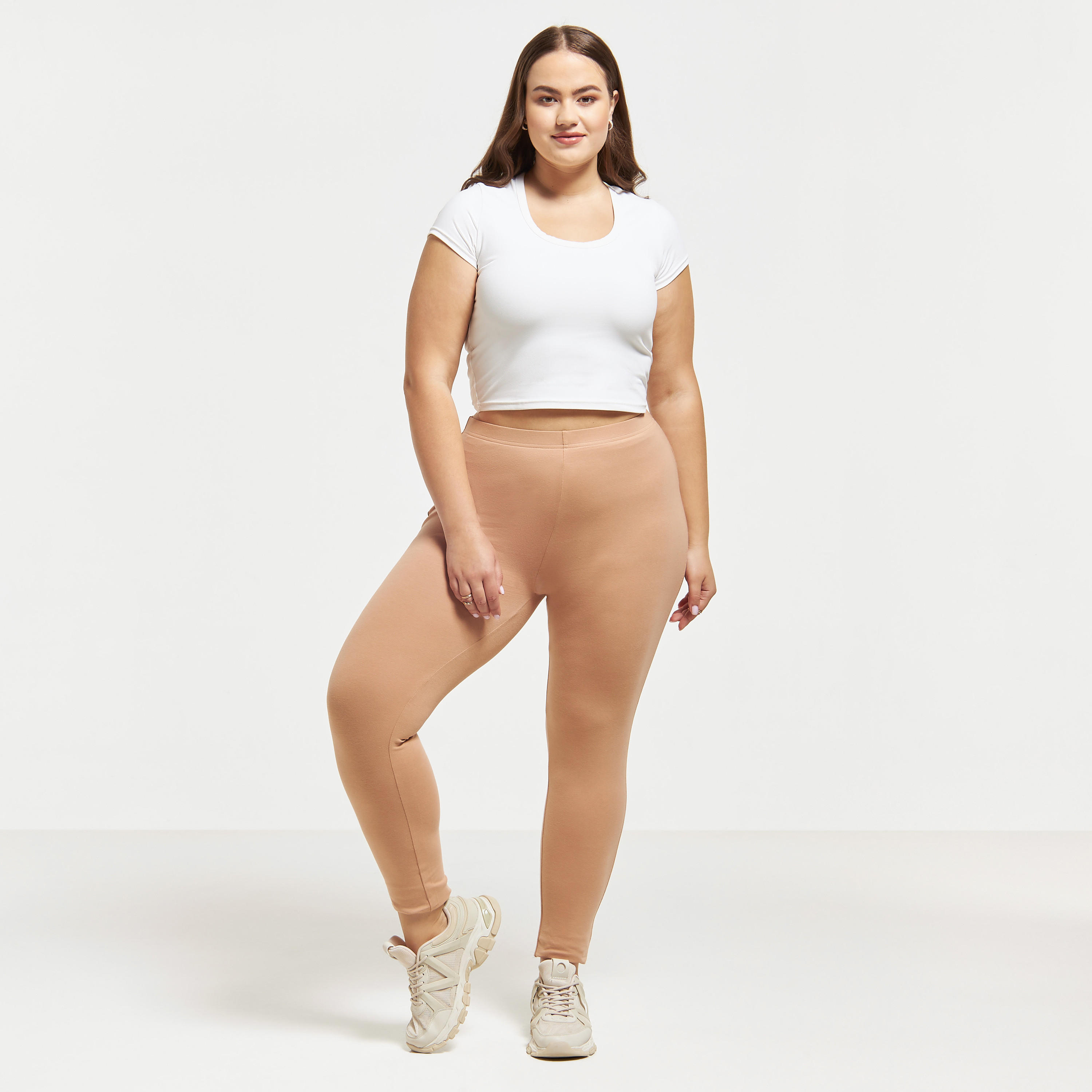 بنطلون ليقنز مقاس كبير سادة بقصّة سكيني وخصر مطاطي-women-clothing-bottoms-leggings-image-2