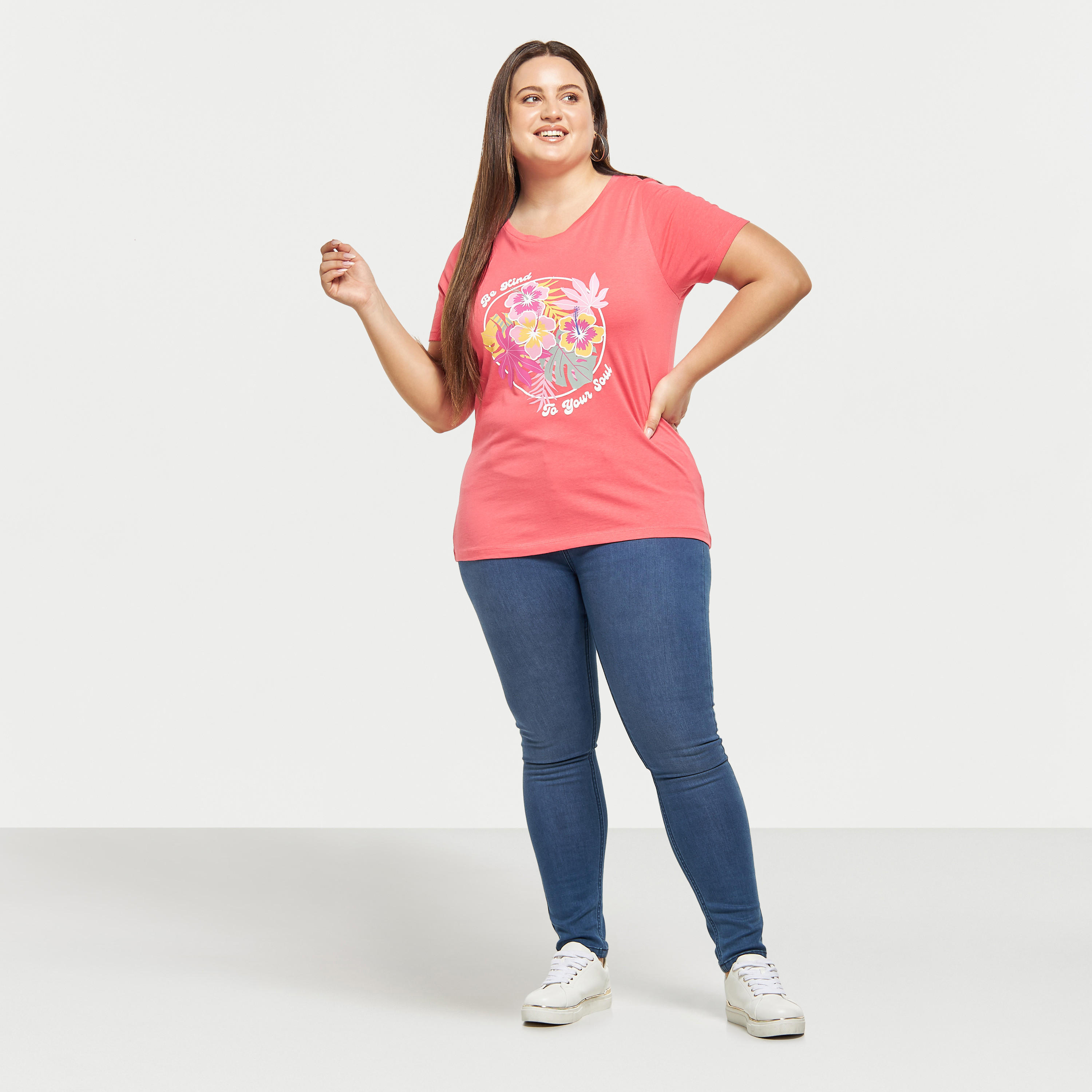 Plus Size Printed Round Neck T-shirt with Short Sleeves-women-clothing-tshirts-image-2