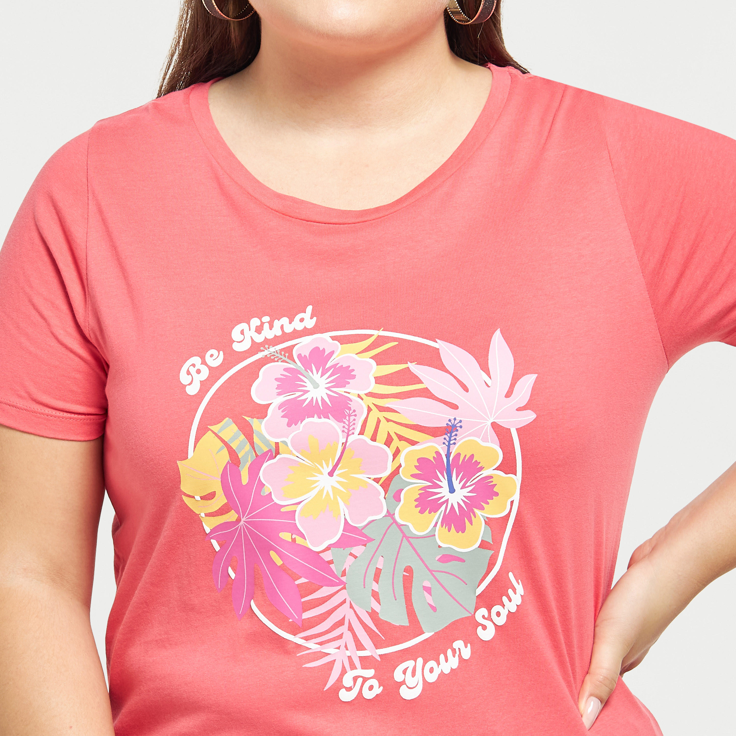 Plus Size Printed Round Neck T-shirt with Short Sleeves-women-clothing-tshirts-image-4