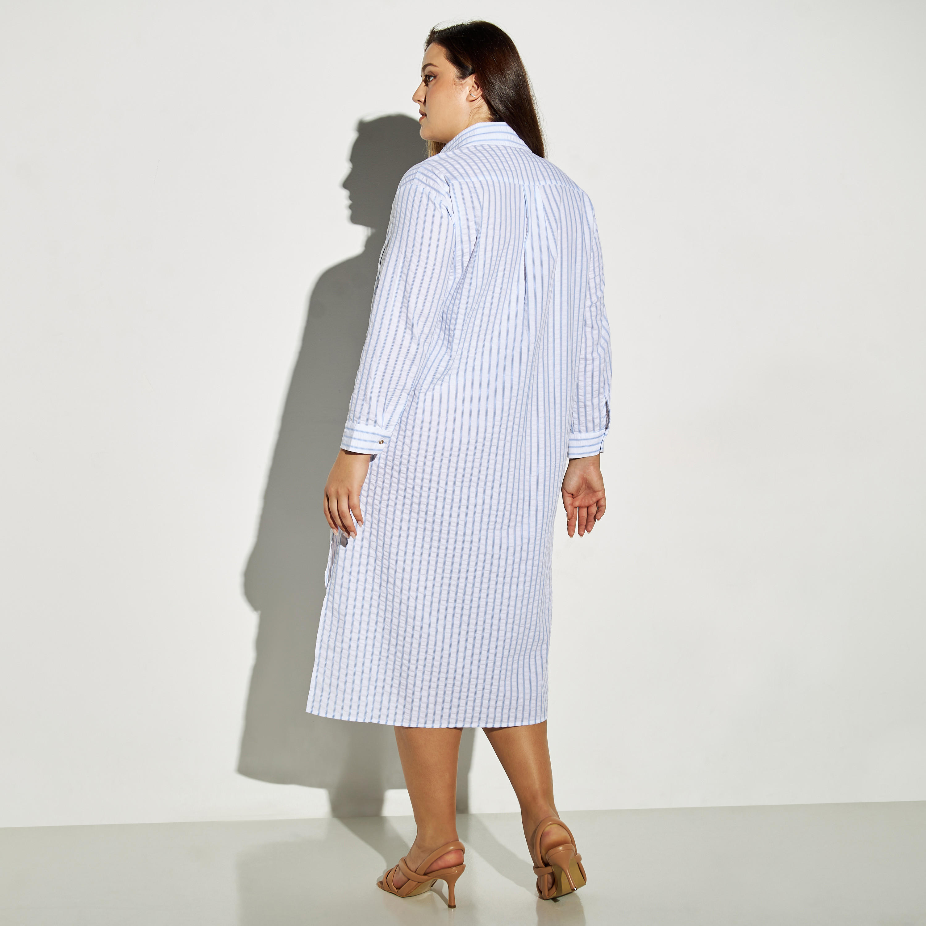 فستان قميص مقاس كبير مخطط بفتحات وجيب-women-clothing-dresses-image-4