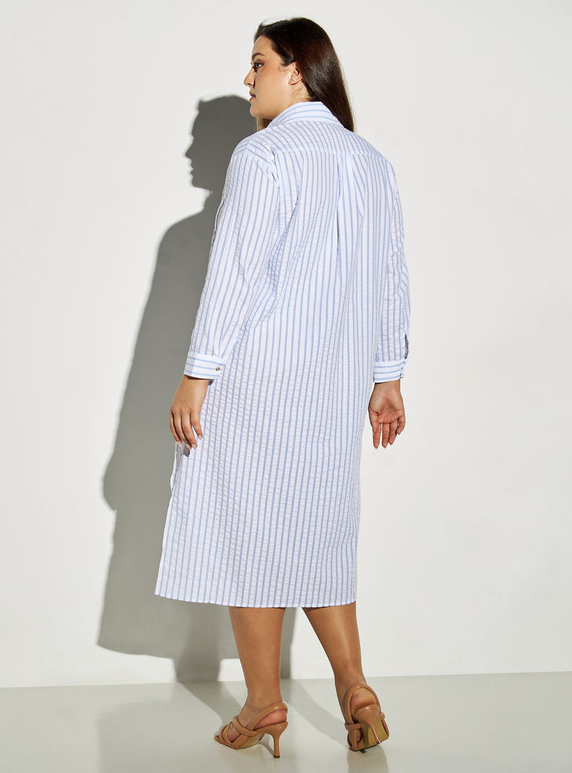 فستان قميص مقاس كبير مخطط بفتحات وجيب-women-clothing-dresses-image-4