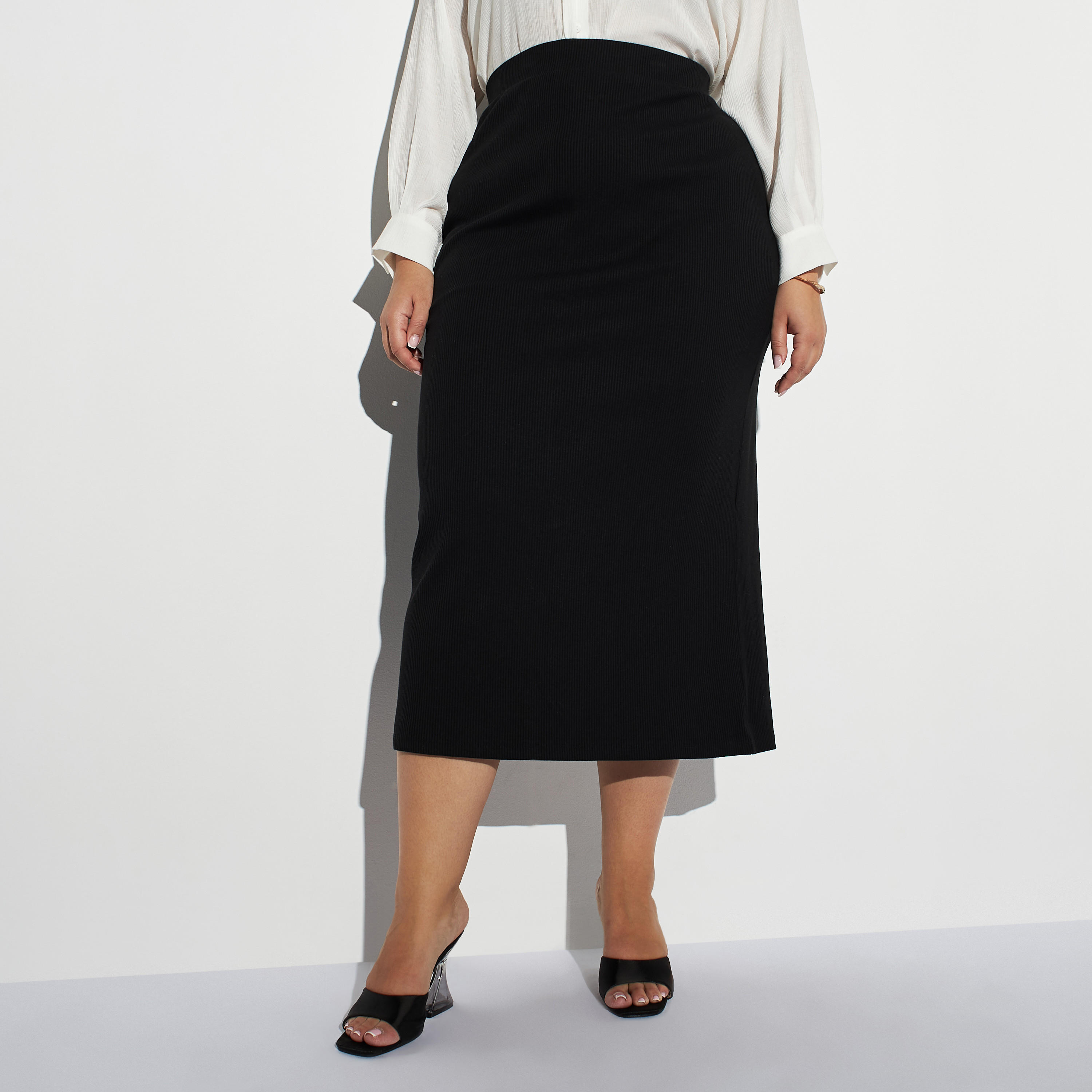 Plus Size Ribbed Midi Skirt with Elasticated Waistband-women-clothing-bottoms-skirts-image-1