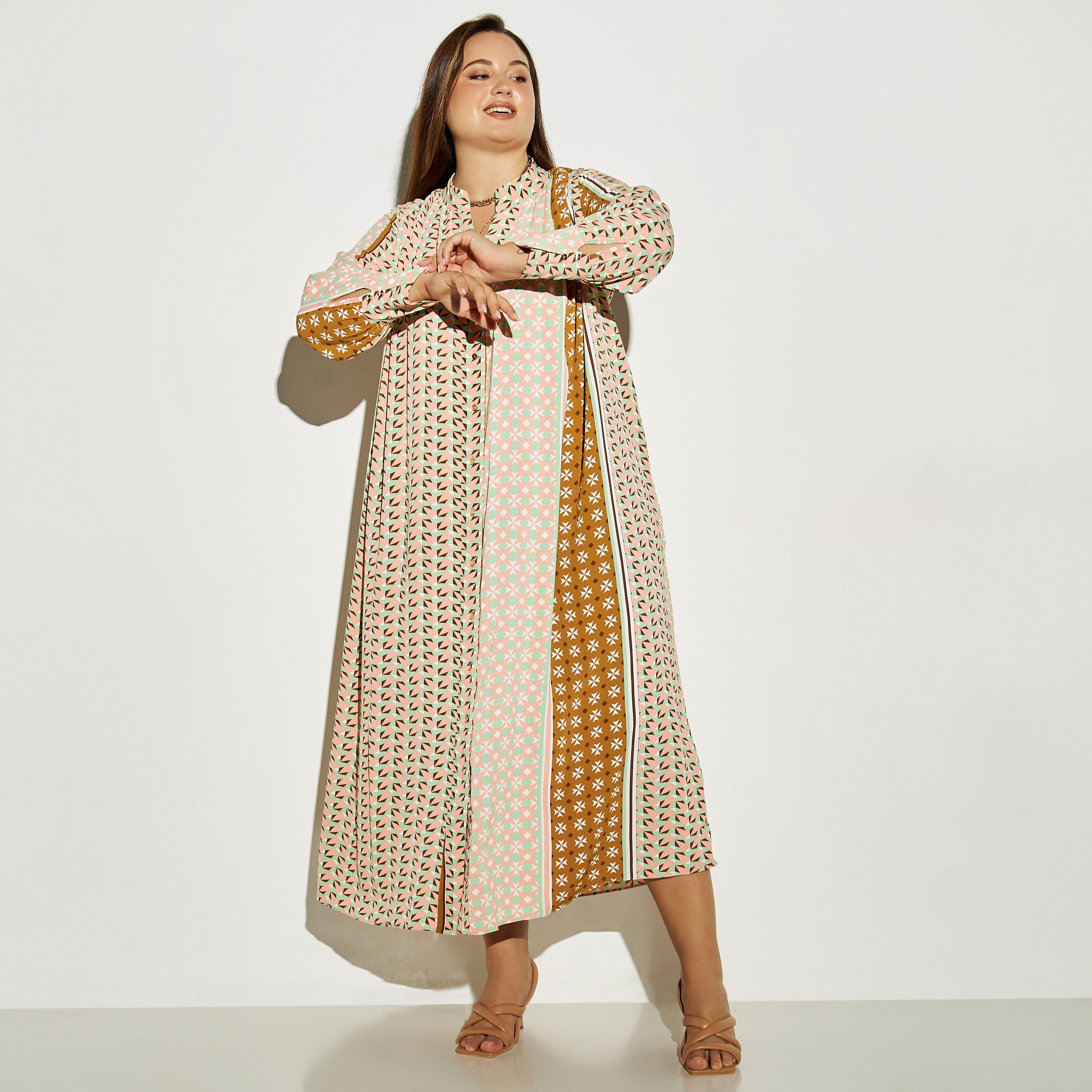 فستان قميص مقاس كبير بياقة ماندارين وطبعات-women-clothing-dresses-image-2