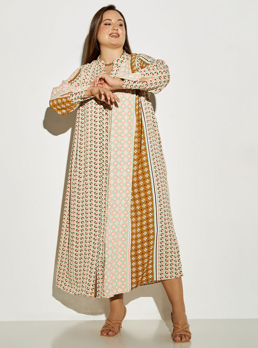 فستان قميص مقاس كبير بياقة ماندارين وطبعات-women-clothing-dresses-image-2