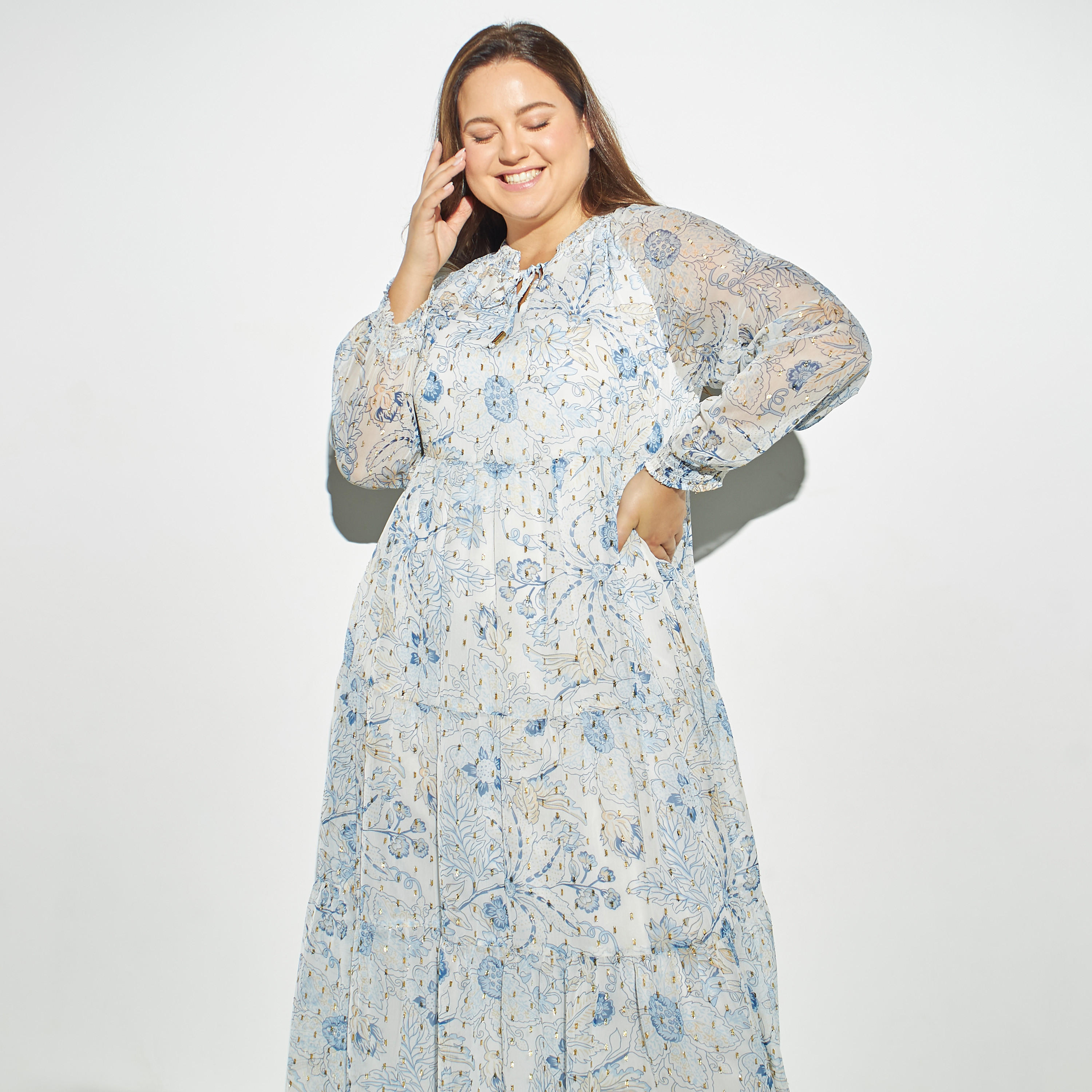 فستان ماكسي متعدد الطبقات كبير الحجم بأربطة وطبعات زهرية-women-clothing-dresses-image-2
