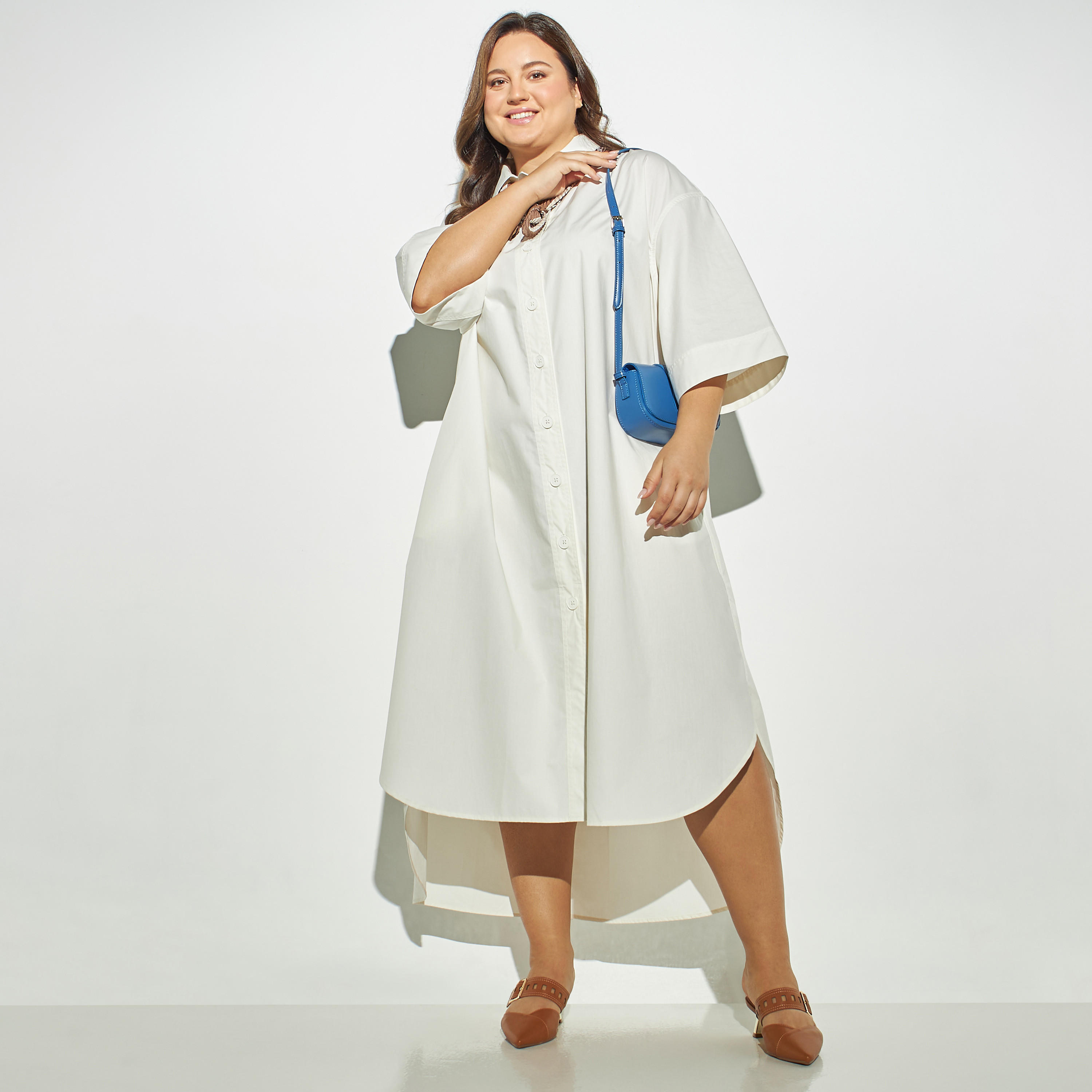 فستان قميص مقاس كبير سادة بجيوب-women-clothing-dresses-image-4
