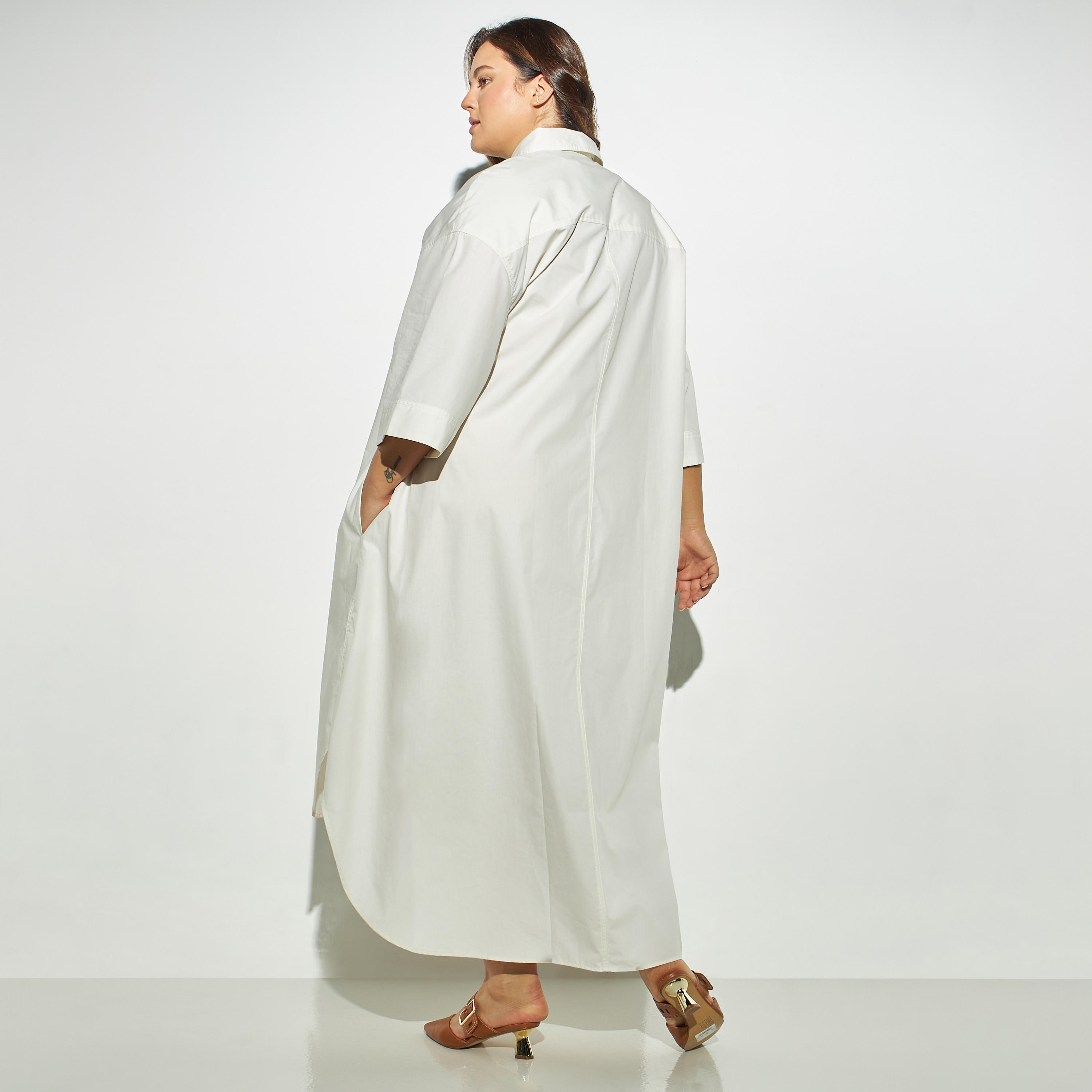 فستان قميص مقاس كبير سادة بجيوب-women-clothing-dresses-image-2