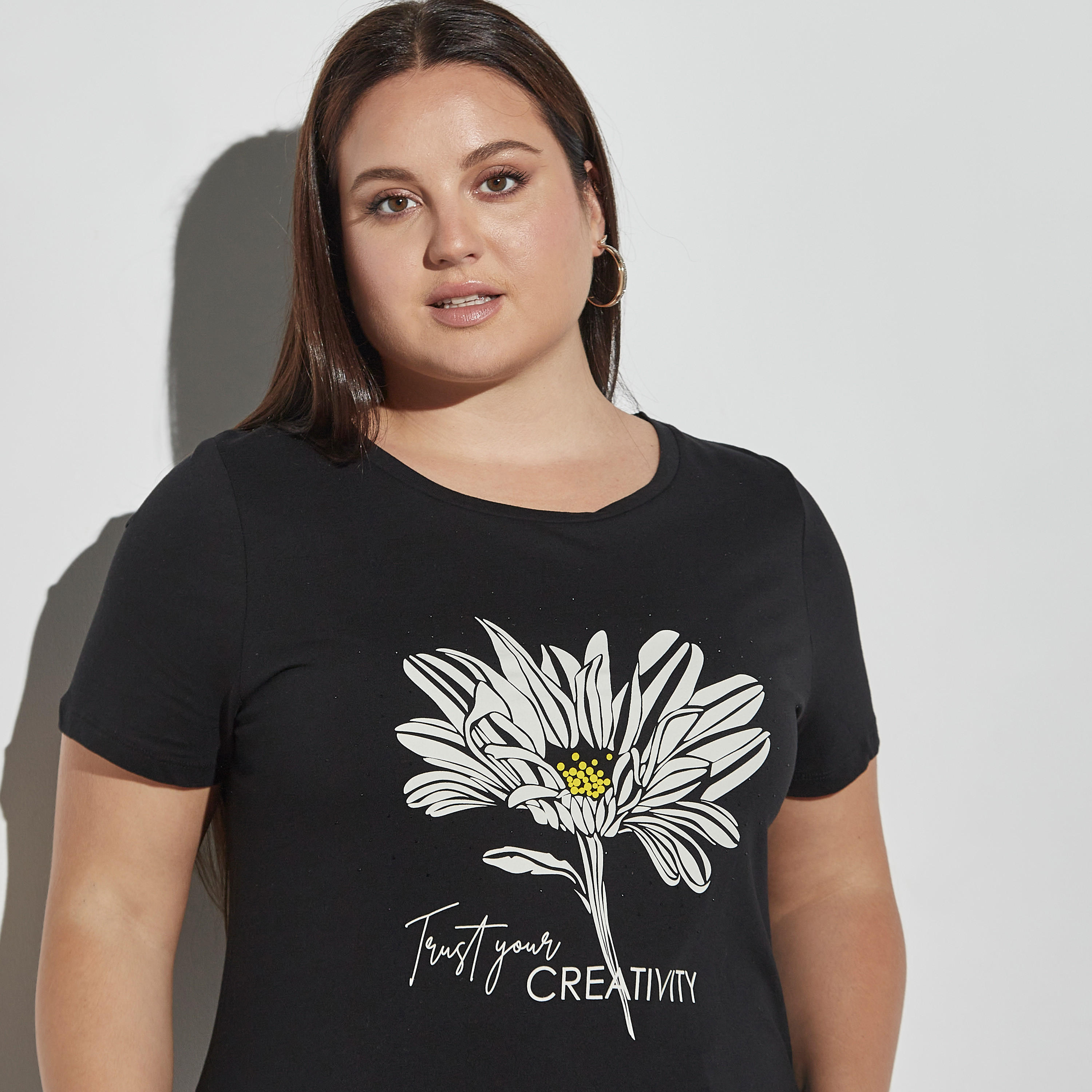تيشيرت مقاس كبير بياقة مستديرة وأكمام قصيرة وطبعات أزهار-women-clothing-tshirts-image-4