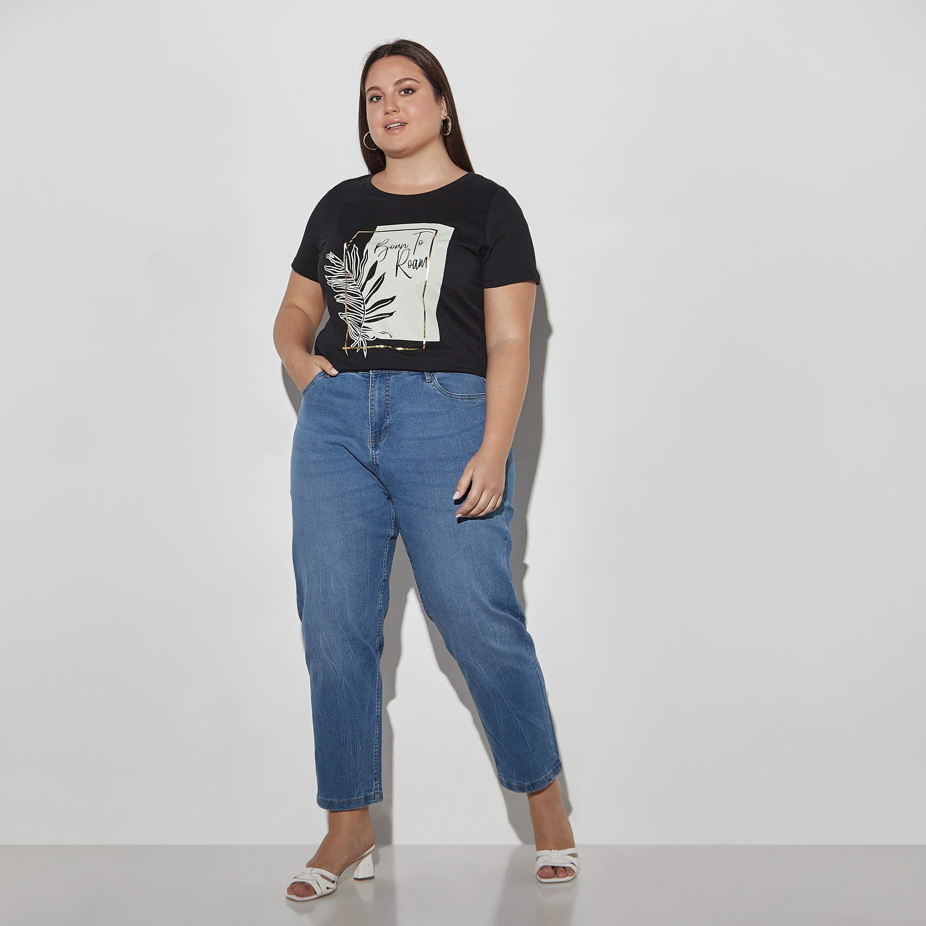 تيشيرت مقاس كبير بأكمام قصيرة وياقة مستديرة وطبعات-women-clothing-tshirts-image-2