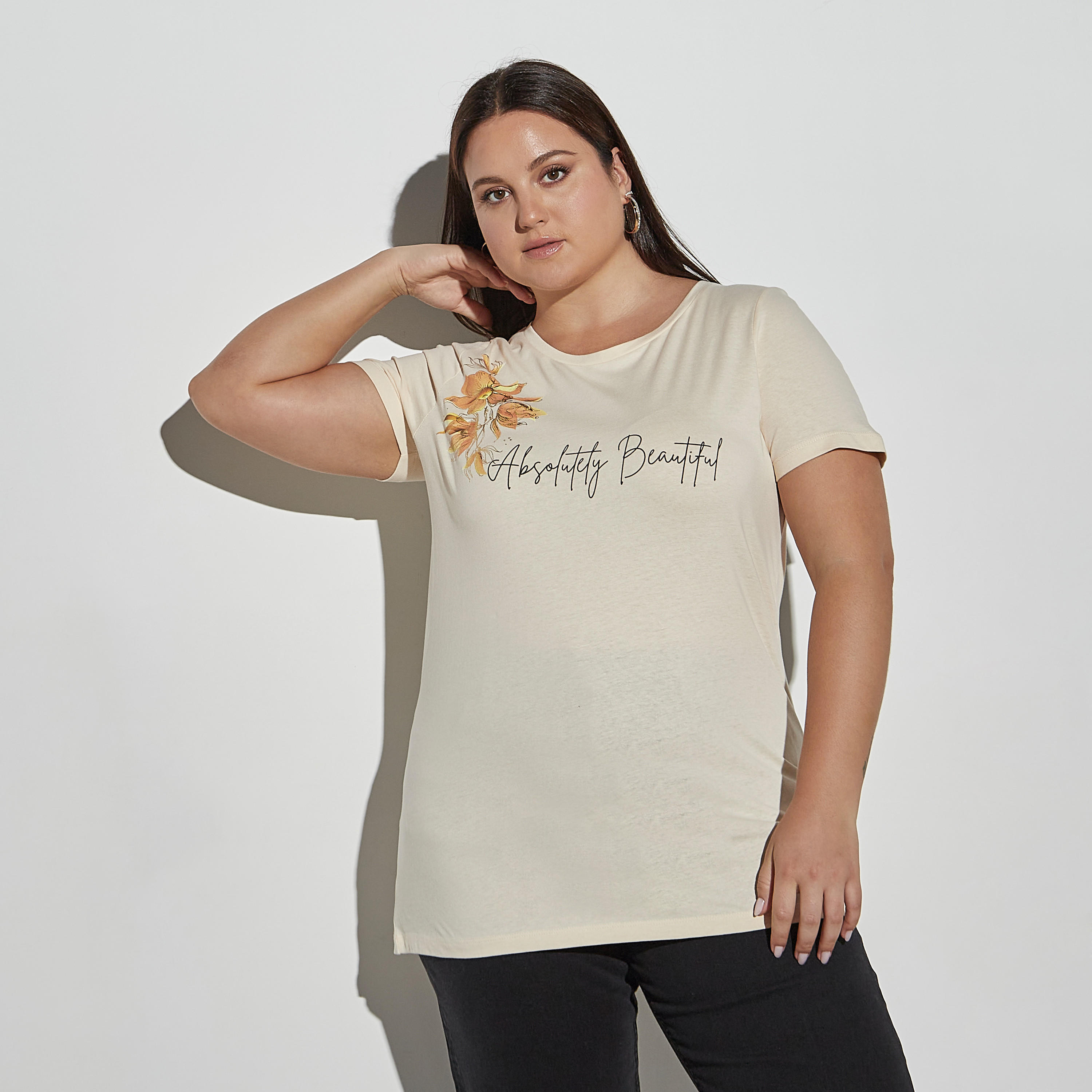 Plus Size Printed Round Neck T-shirt with Short Sleeves-women-clothing-tshirts-image-1