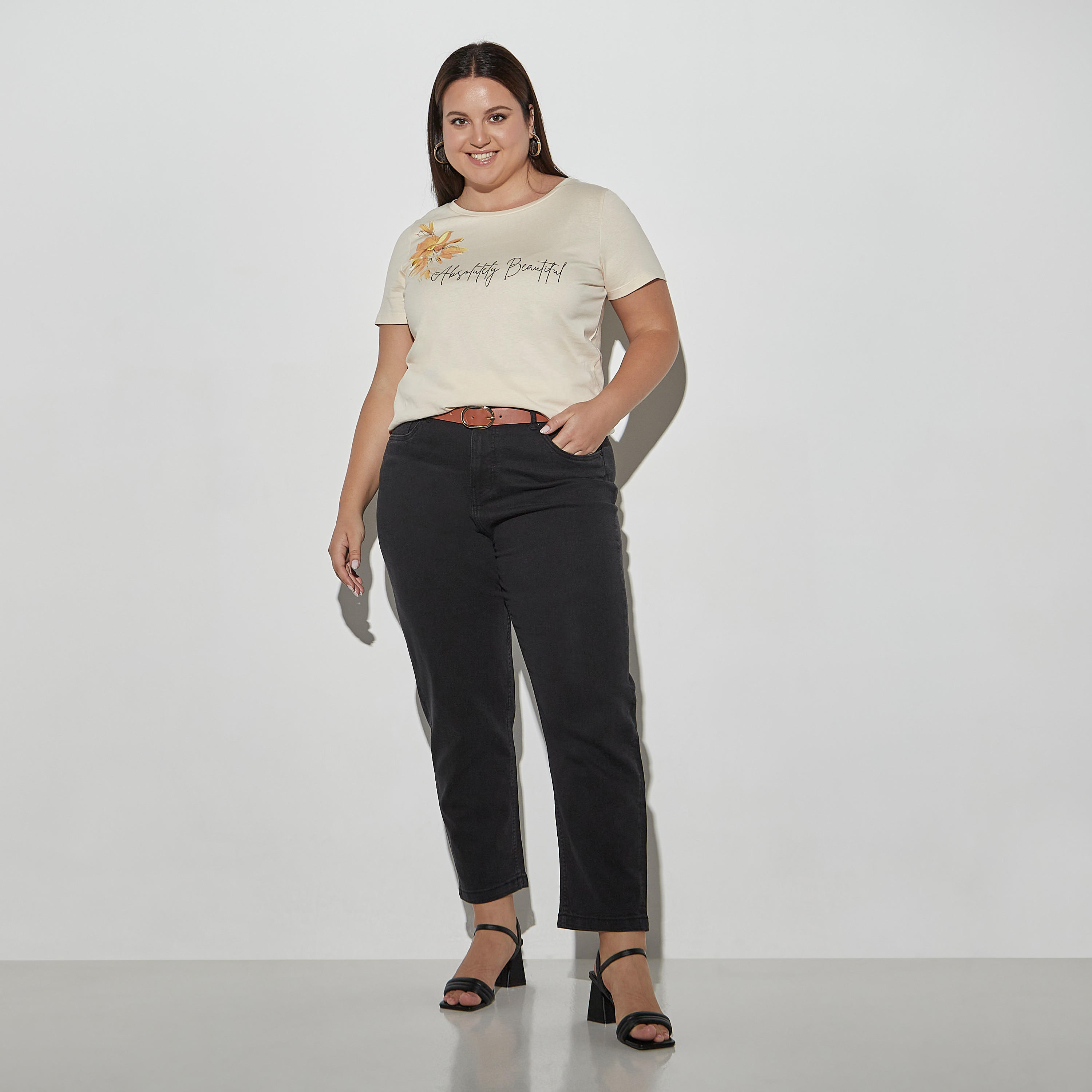 Plus Size Printed Round Neck T-shirt with Short Sleeves-women-clothing-tshirts-image-2