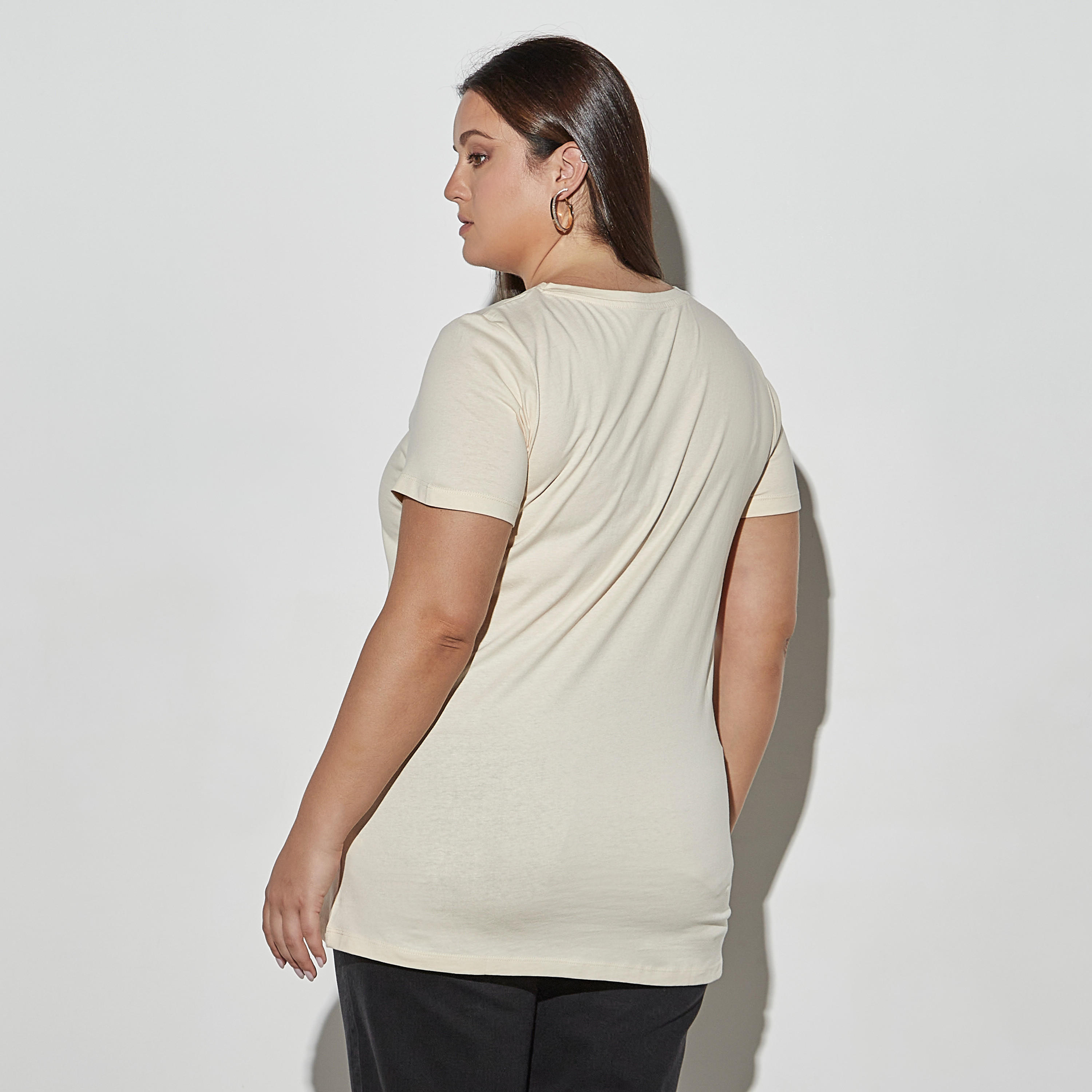 Plus Size Printed Round Neck T-shirt with Short Sleeves-women-clothing-tshirts-image-3