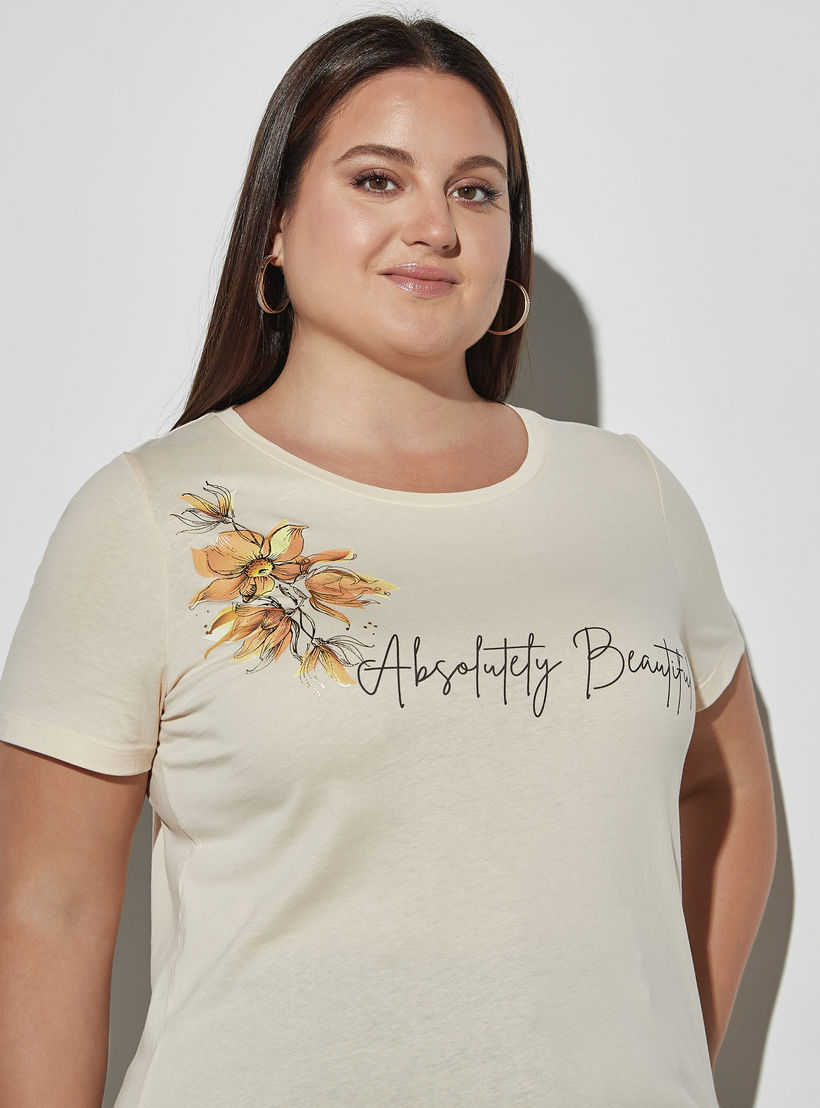 Plus Size Printed Round Neck T-shirt with Short Sleeves-women-clothing-tshirts-image-4