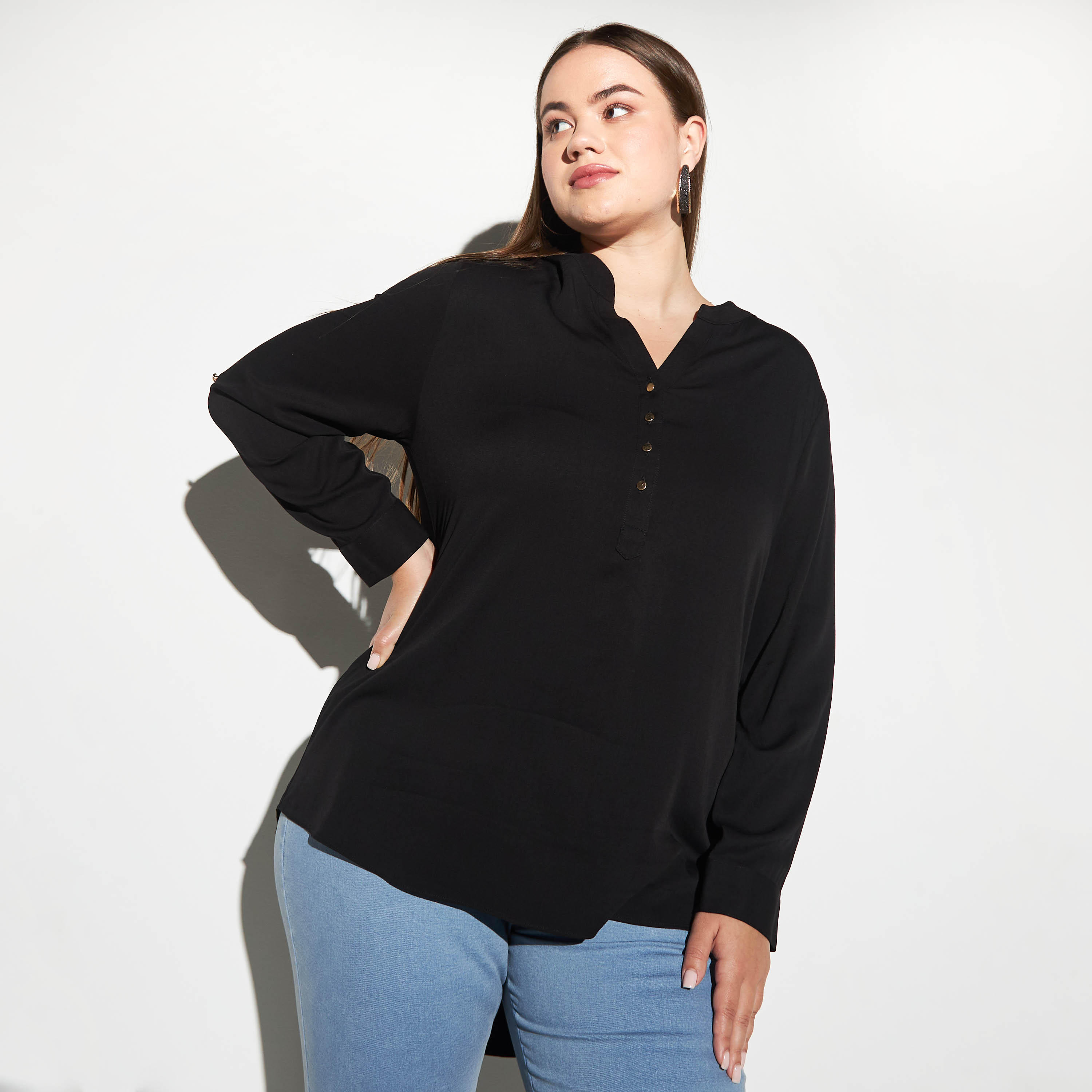 Plus Size Solid Half Placket Top with High Low Hem-women-clothing-shirtsandblouses-blouses-image-5