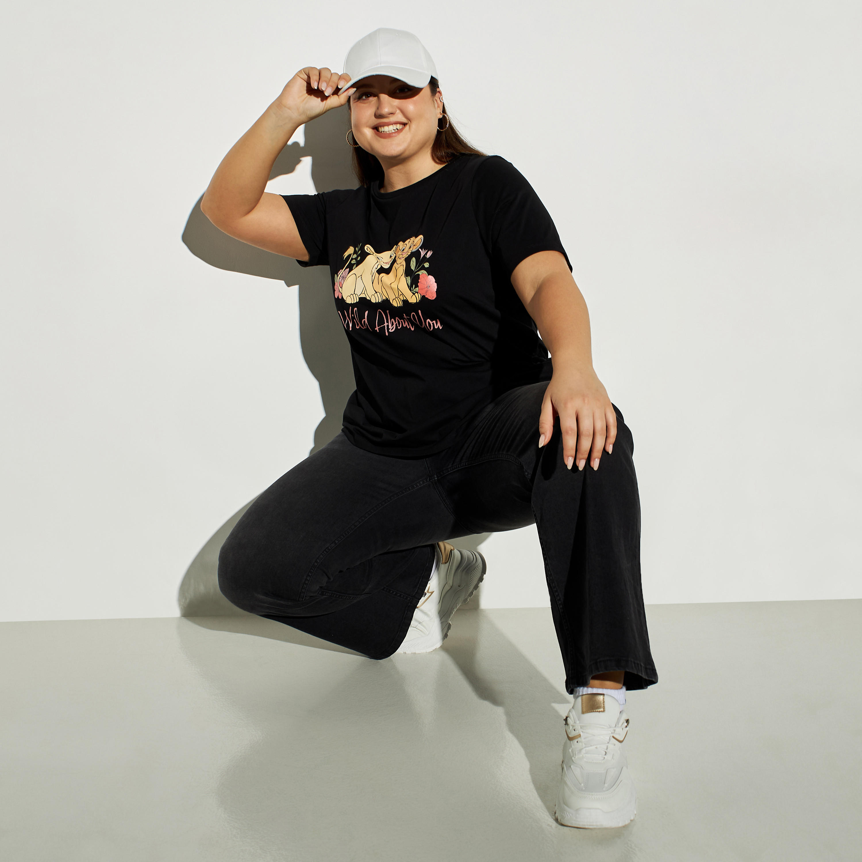 Plus Size Simba Print Round Neck T-shirt-women-clothing-tshirts-image-2
