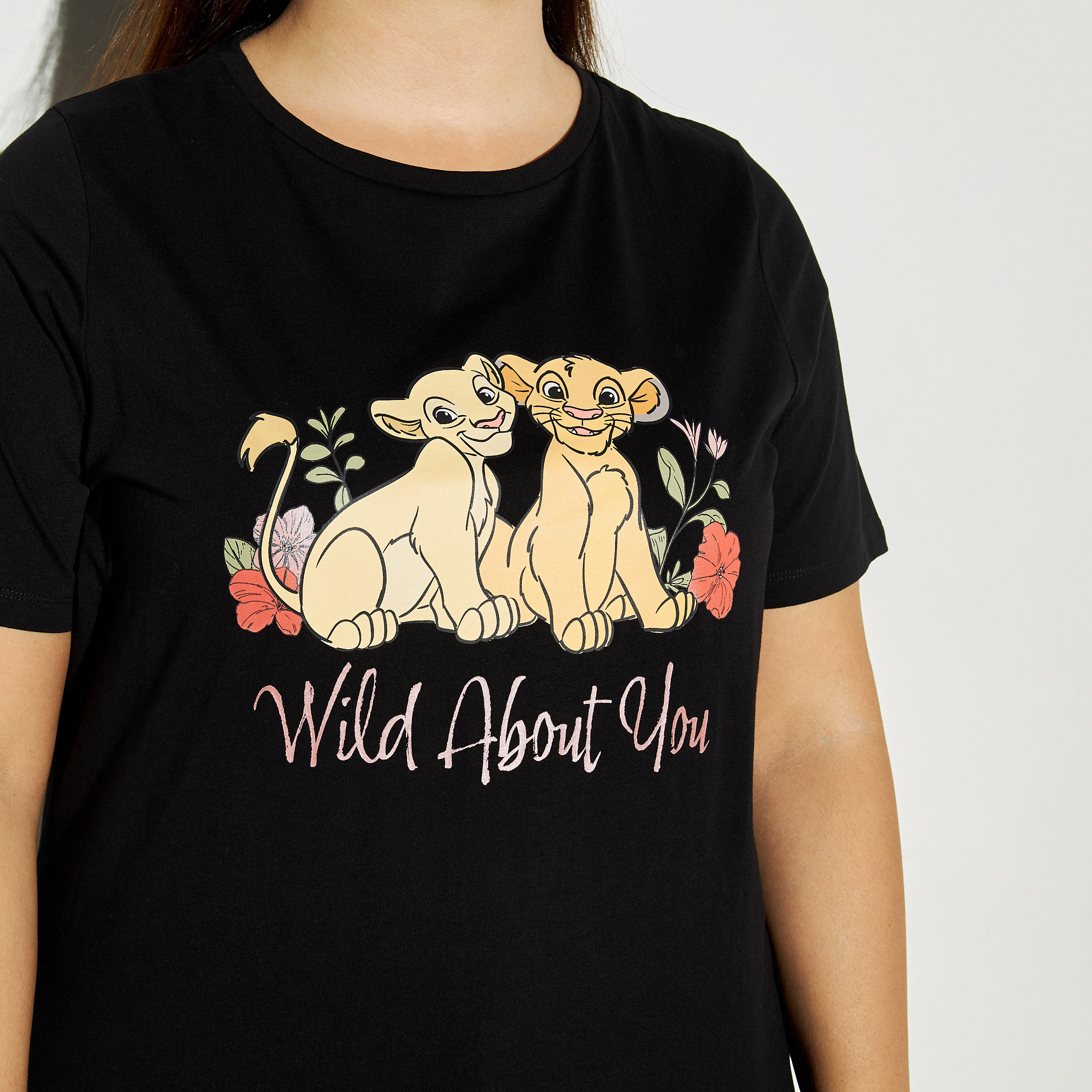 Plus Size Simba Print Round Neck T-shirt-women-clothing-tshirts-image-4