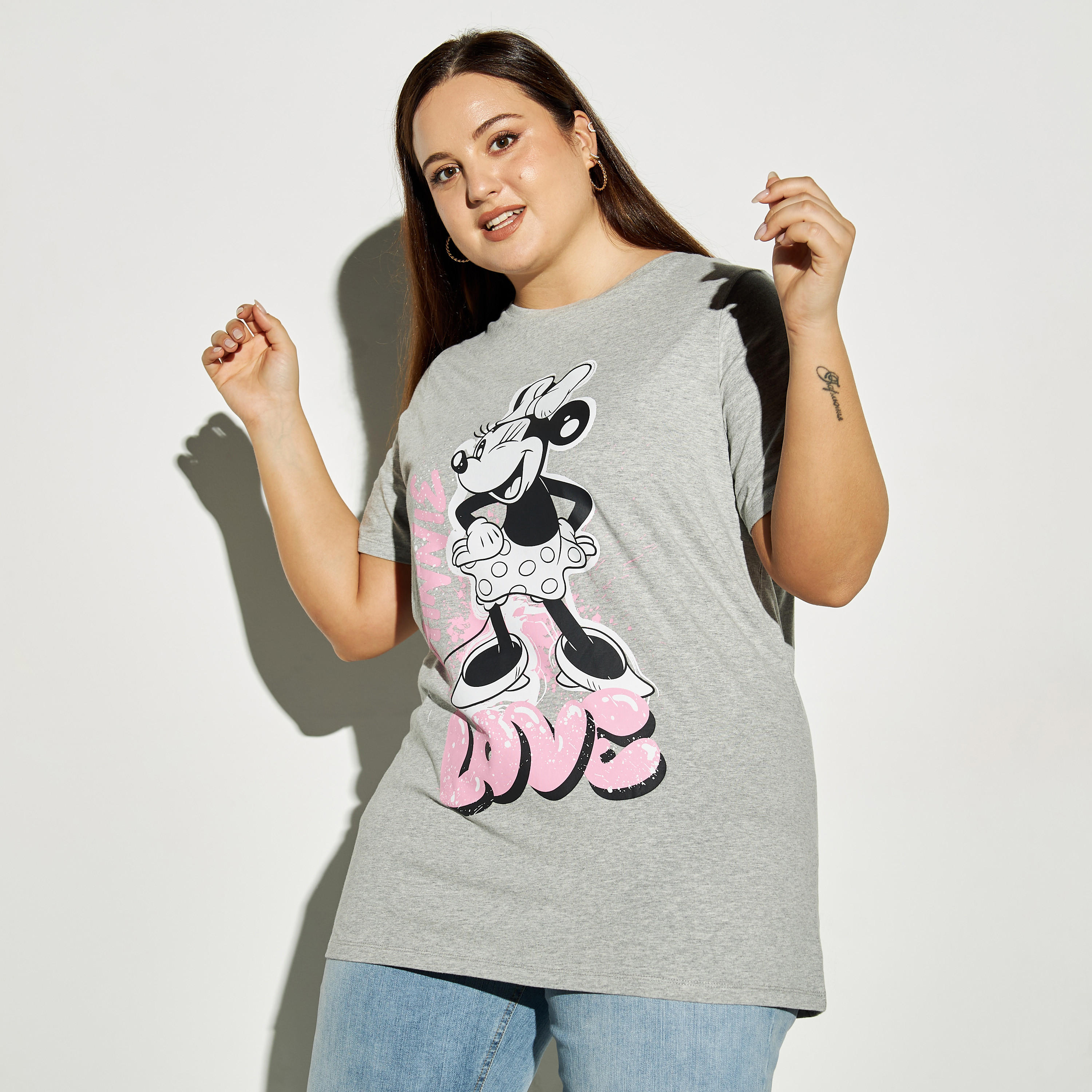 Plus Size Minnie Mouse Print Round Neck T-shirt-women-clothing-tshirts-image-1