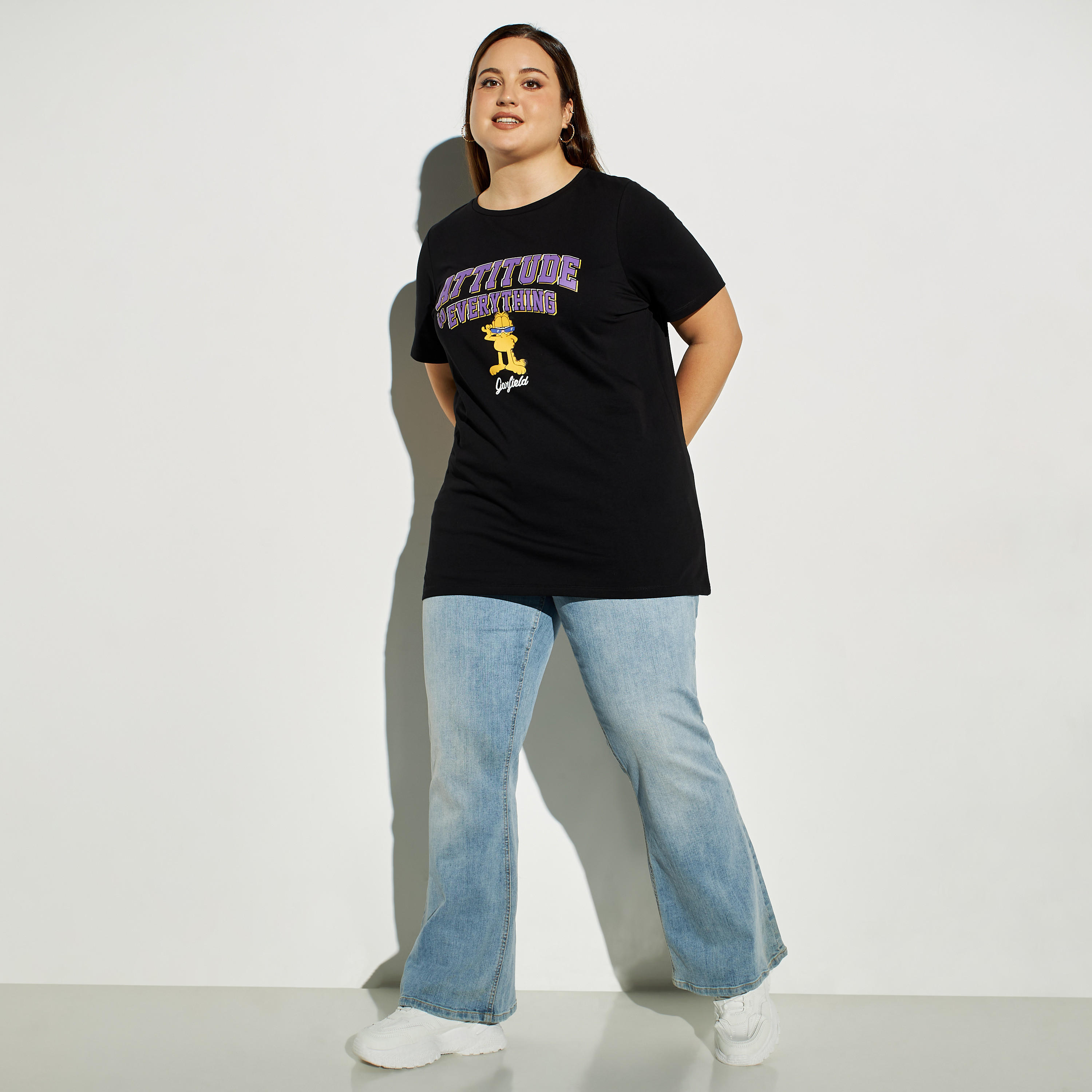 Plus Size Garfield Graphic Print T-shirt with Short Sleeves-women-clothing-tshirts-image-2