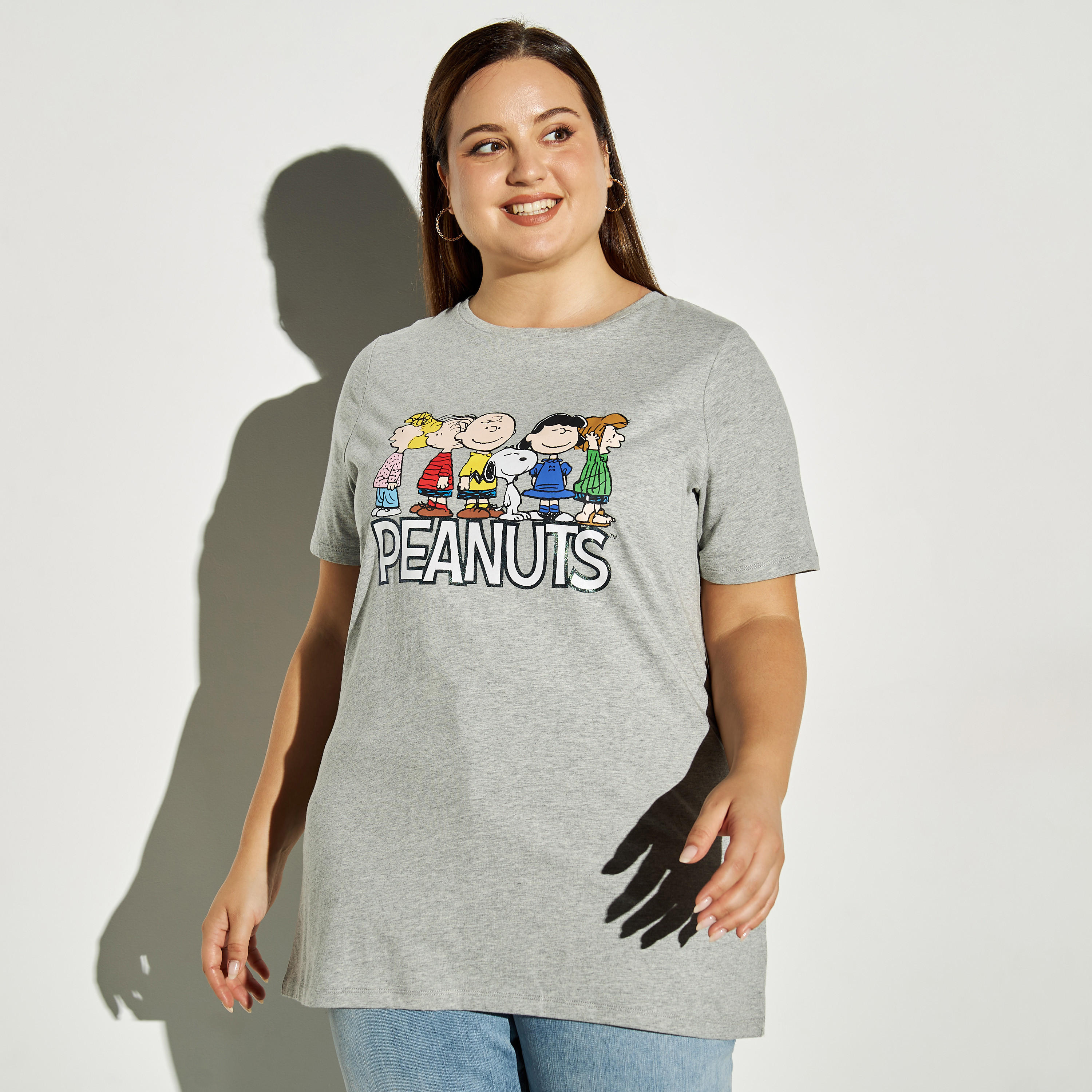 Plus Size Peanuts Print Round Neck T-shirt-women-clothing-tshirts-image-1