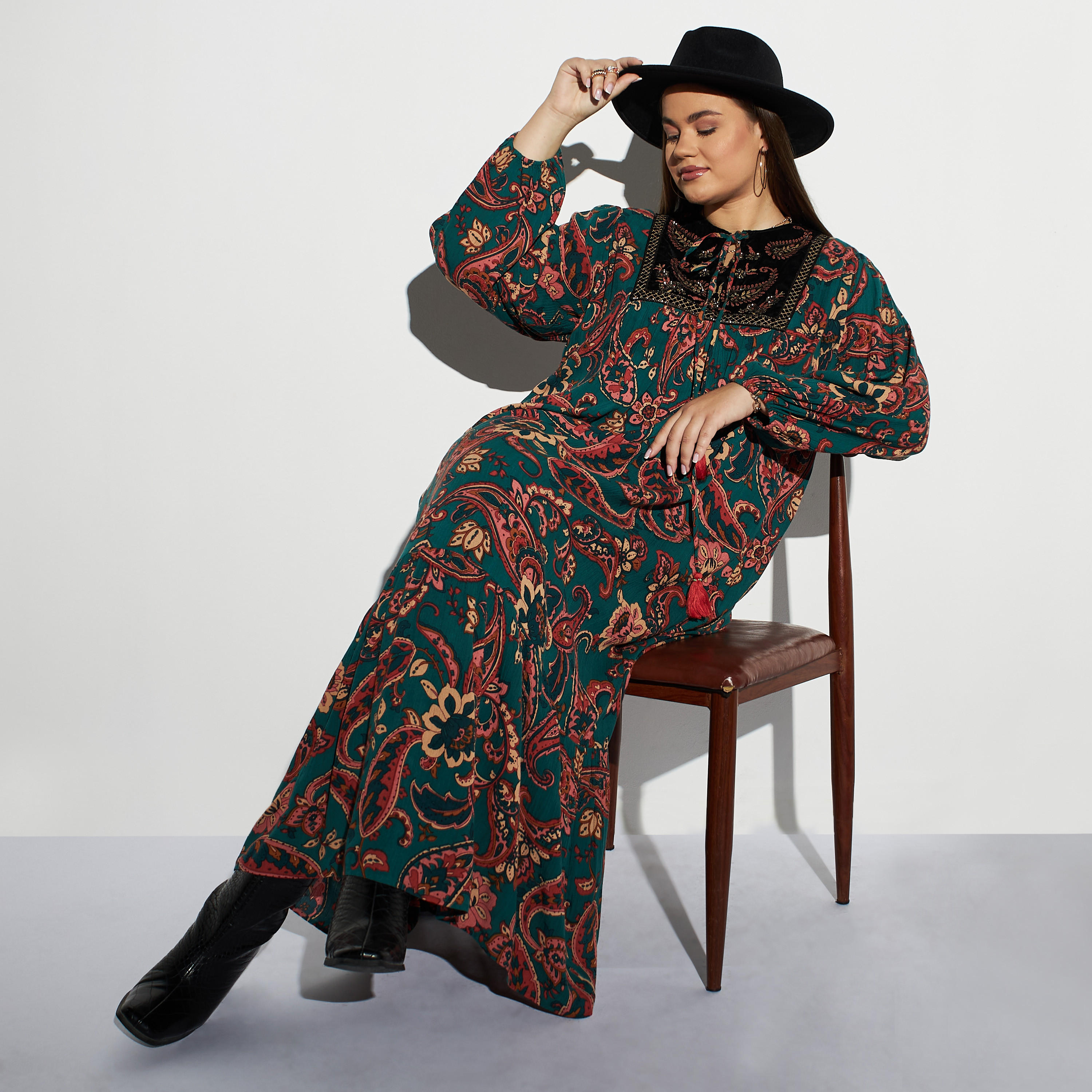 فستان مقاس كبير طويل بأربطة وطبعات بيزلي-women-clothing-dresses-image-2
