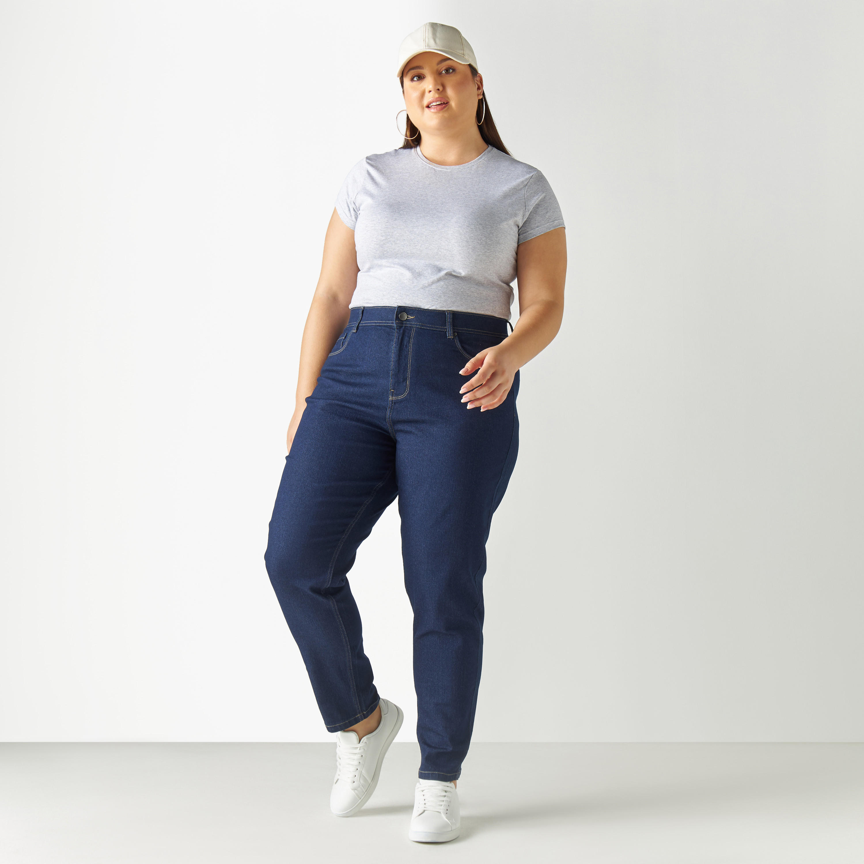 بنطلون جينز سادة مقاس كبير بجيوب-women-clothing-bottoms-jeans-image-3