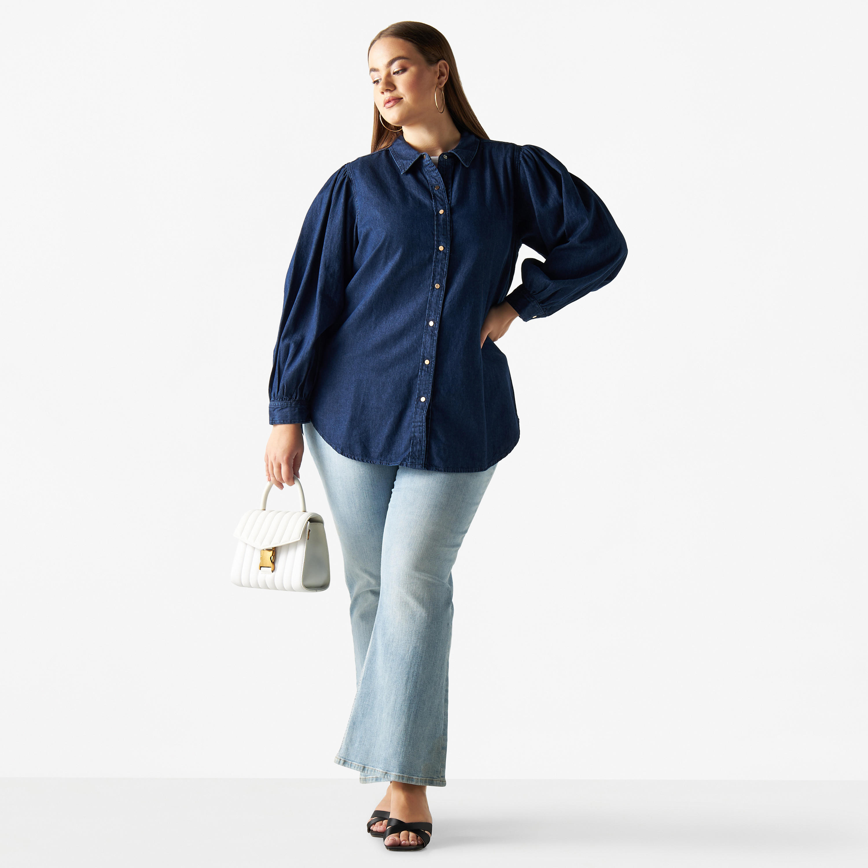 Plus Size Denim Shirt with Long Sleeves-women-clothing-shirtsandblouses-blouses-image-2
