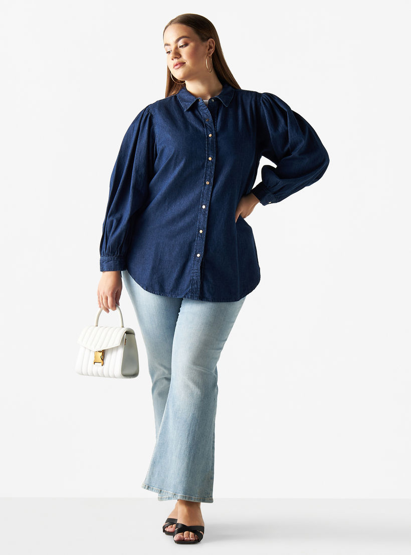 Plus Size Denim Shirt with Long Sleeves-women-clothing-shirtsandblouses-blouses-image-2