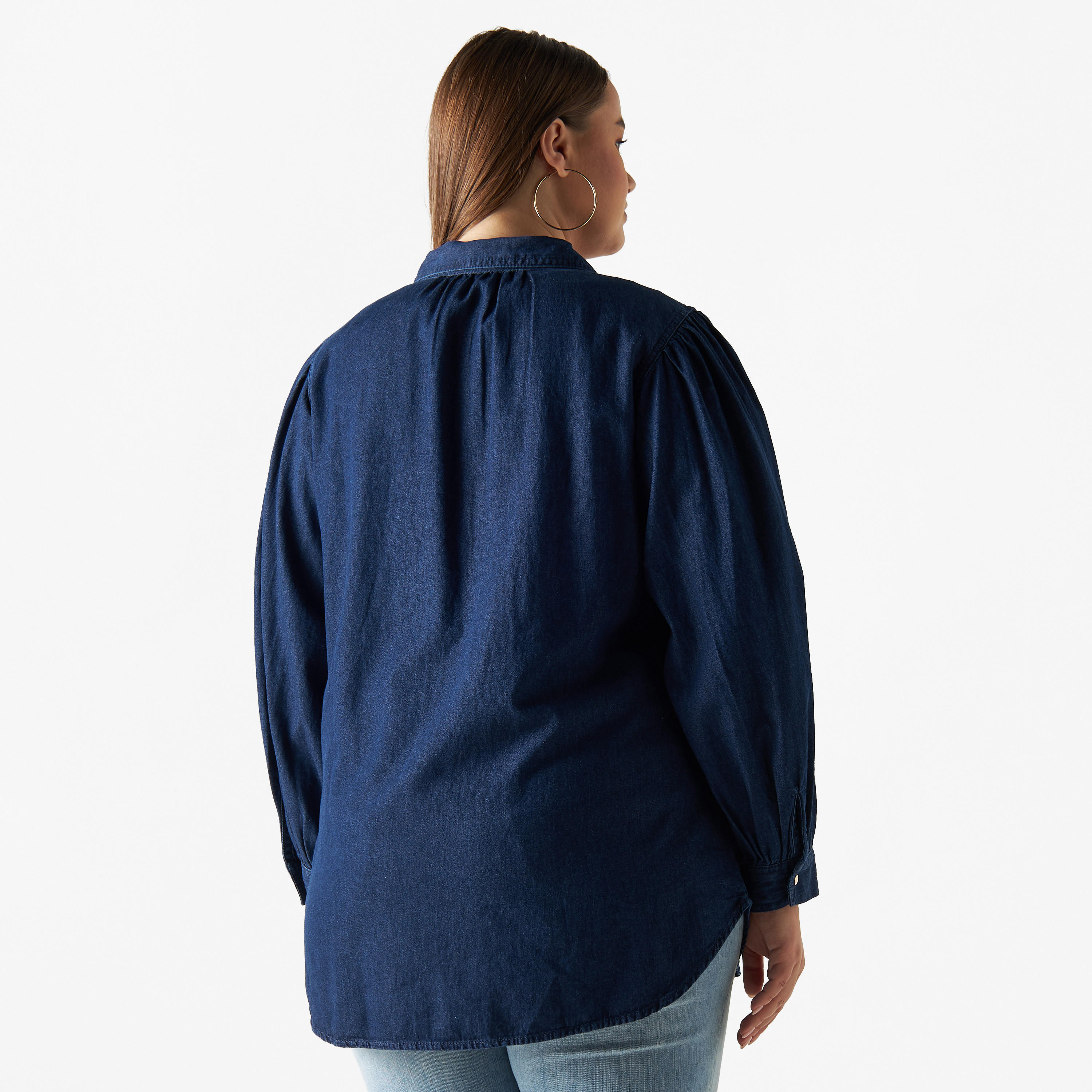 Plus Size Denim Shirt with Long Sleeves-women-clothing-shirtsandblouses-blouses-image-3