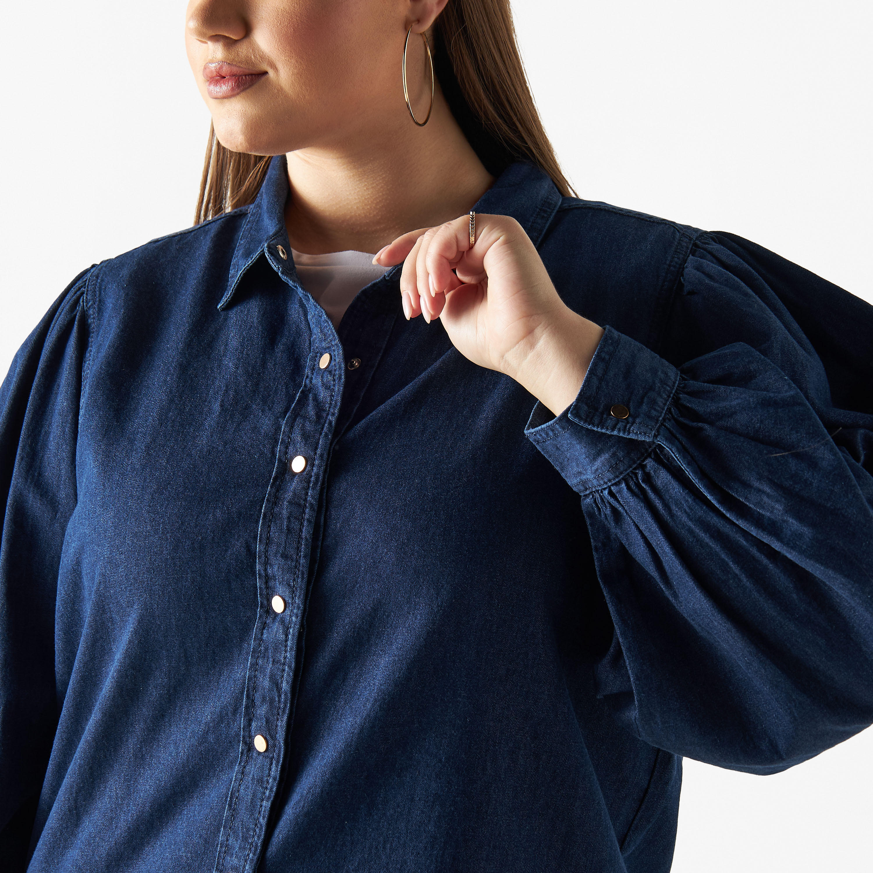 Plus Size Denim Shirt with Long Sleeves-women-clothing-shirtsandblouses-blouses-image-4