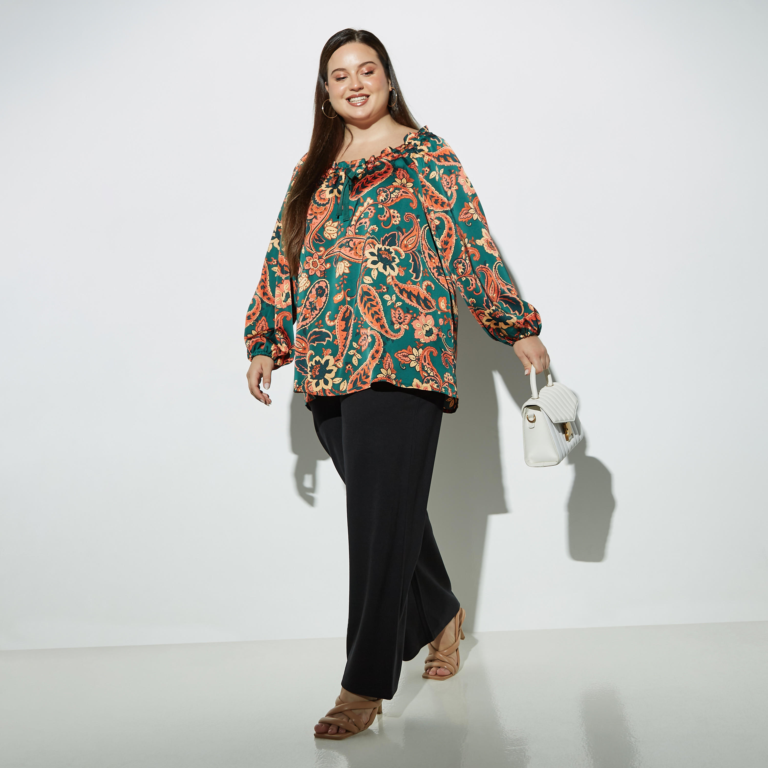 بلوزة مقاس كبير بتفاصيل كشكش وأربطة وأكمام طويلة-women-clothing-shirtsandblouses-blouses-image-2