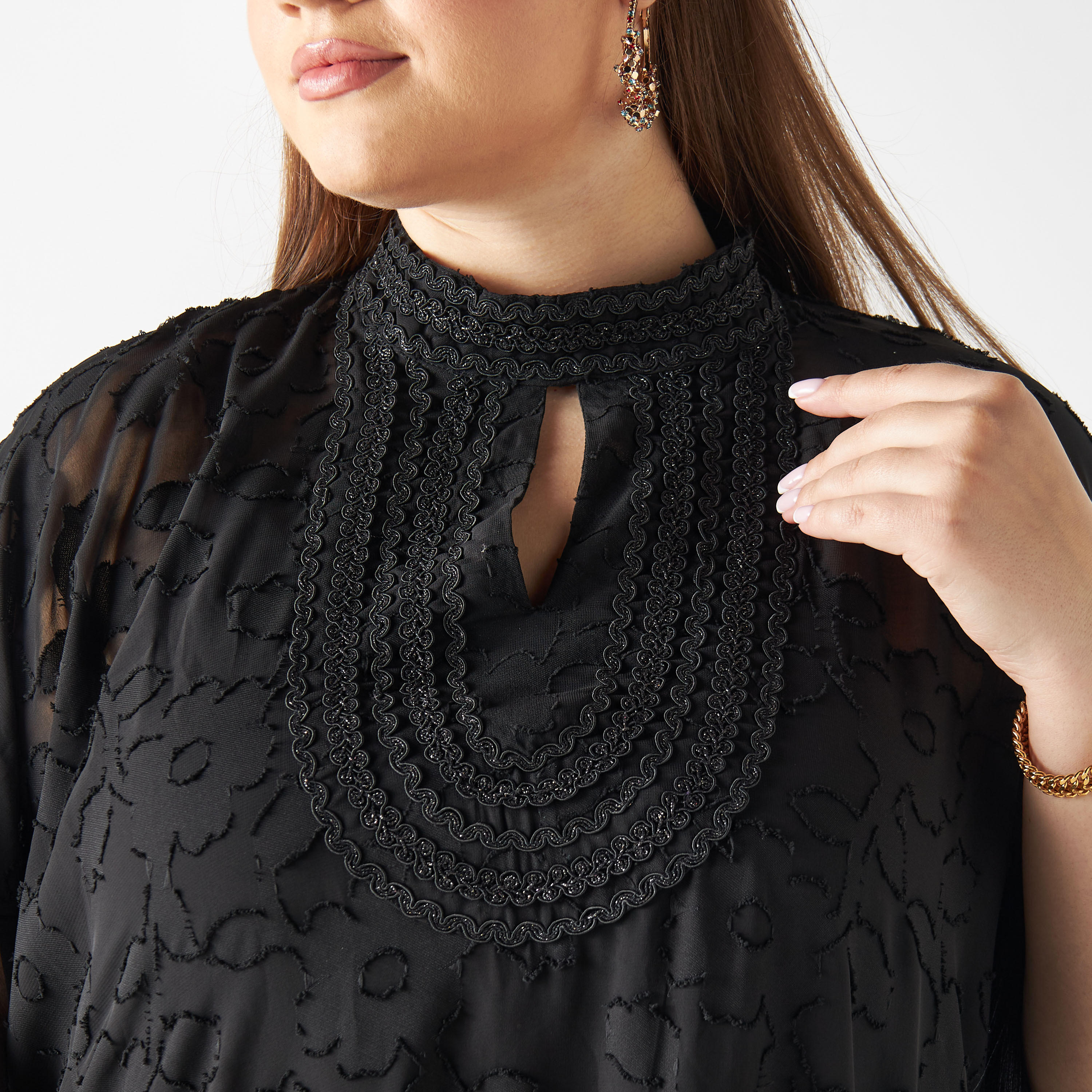 فستان قفطان بارز الملمس بياقة عالية-women-clothing-dresses-image-4