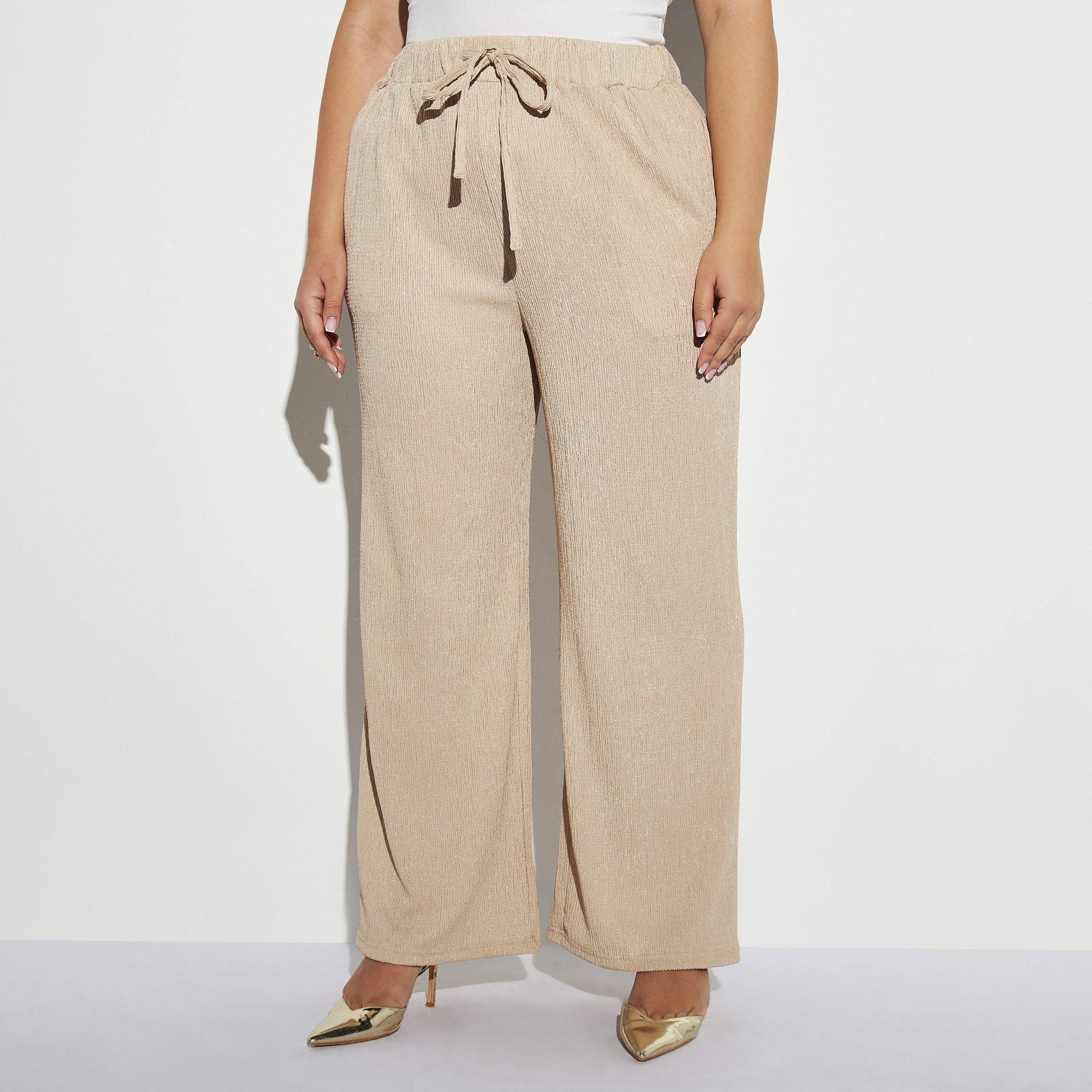 بنطلون واسع الساق مقاس كبير بجيوب ورباط إغلاق-women-clothing-bottoms-trousers-image-4