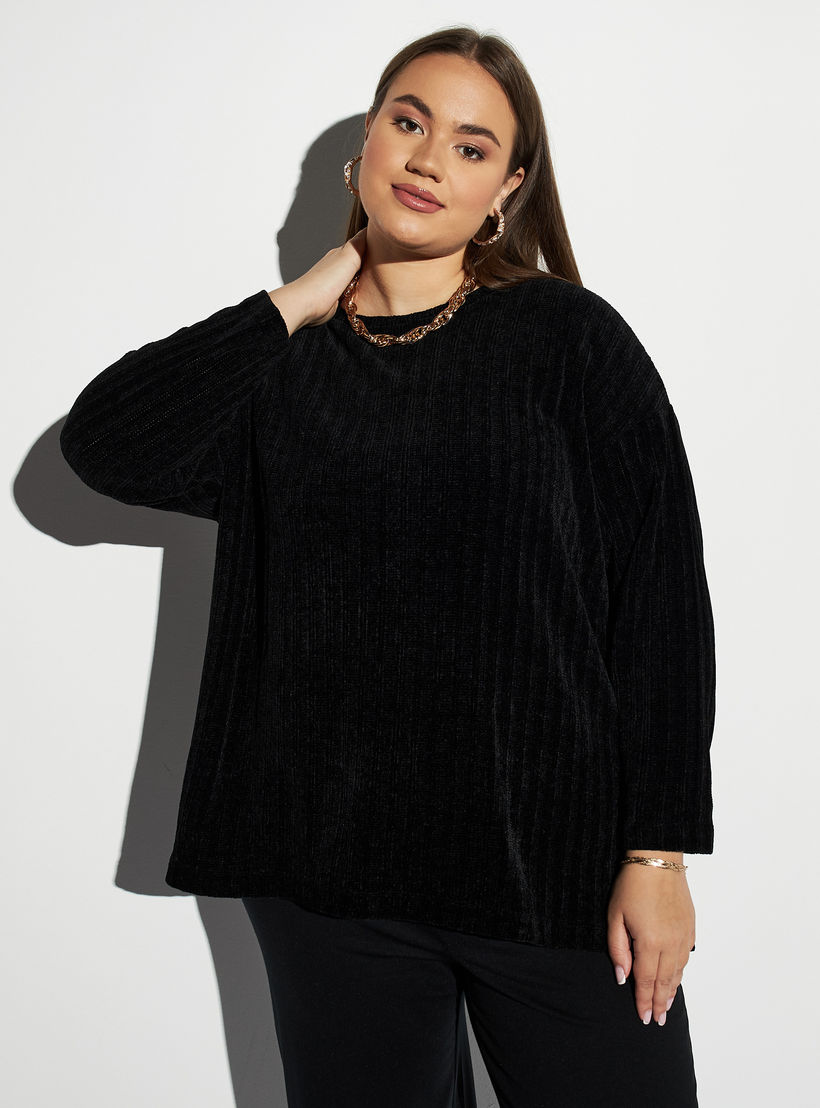 Plus Size Textured Top with Long Sleeves-women-clothing-tshirts-image-1