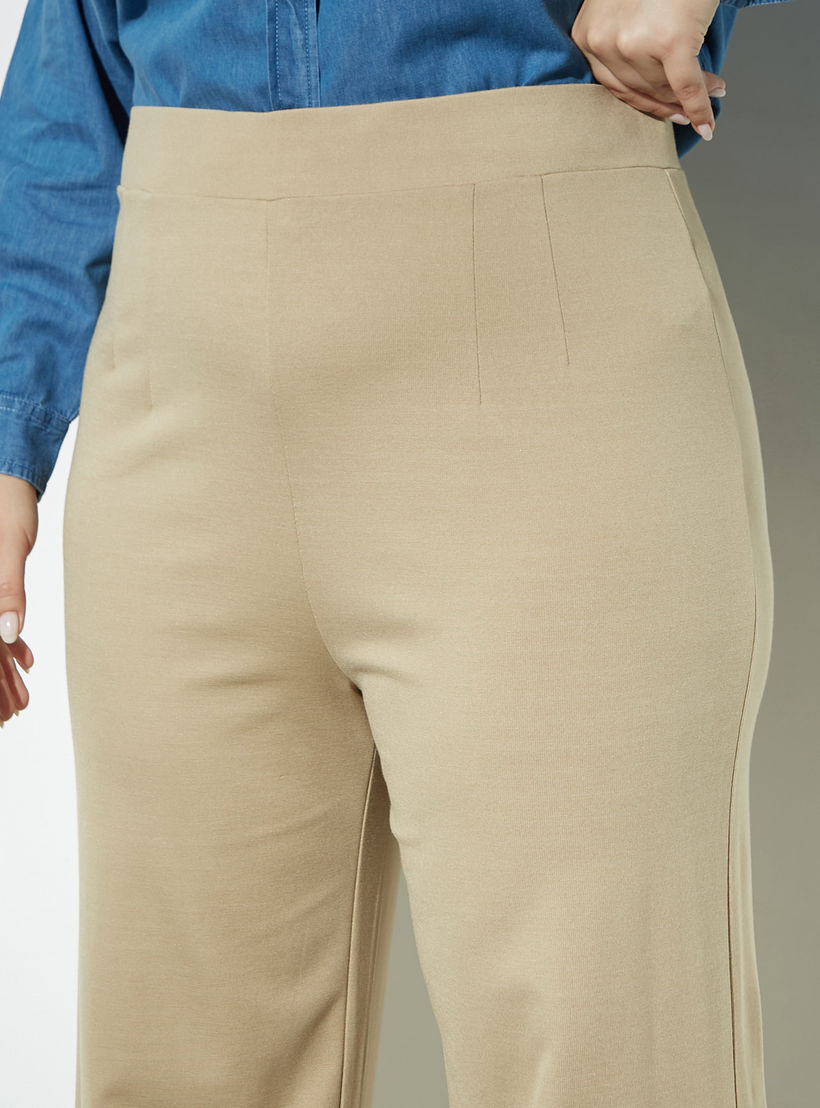 بنطلون مقاس كبير سادة واسع بخصر مطاطي مرتفع-women-clothing-bottoms-trousers-image-1