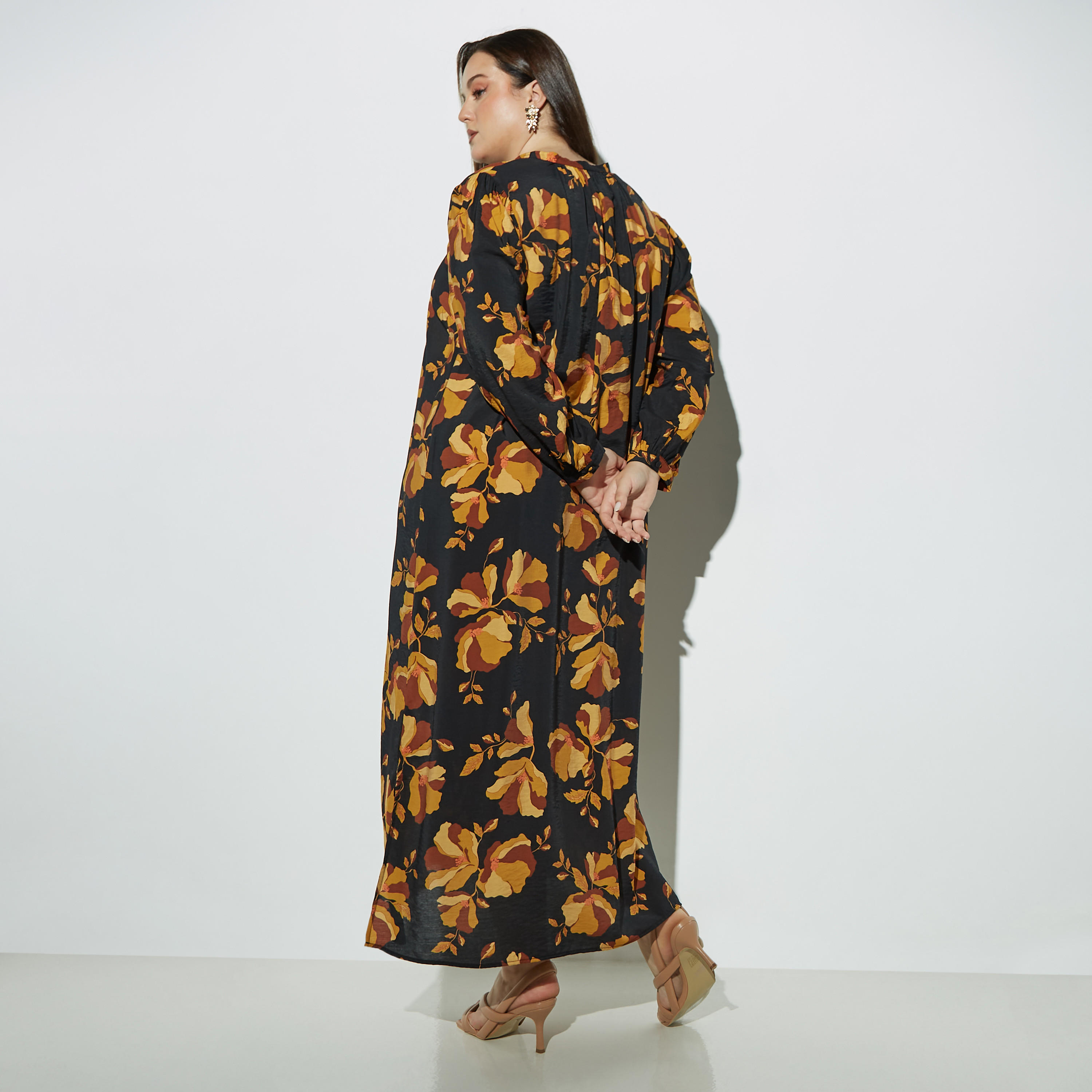 Plus Size All-Over Floral Print Midi Shirt Dress with Split Collar and Long Sleeves-women-clothing-dresses-image-3