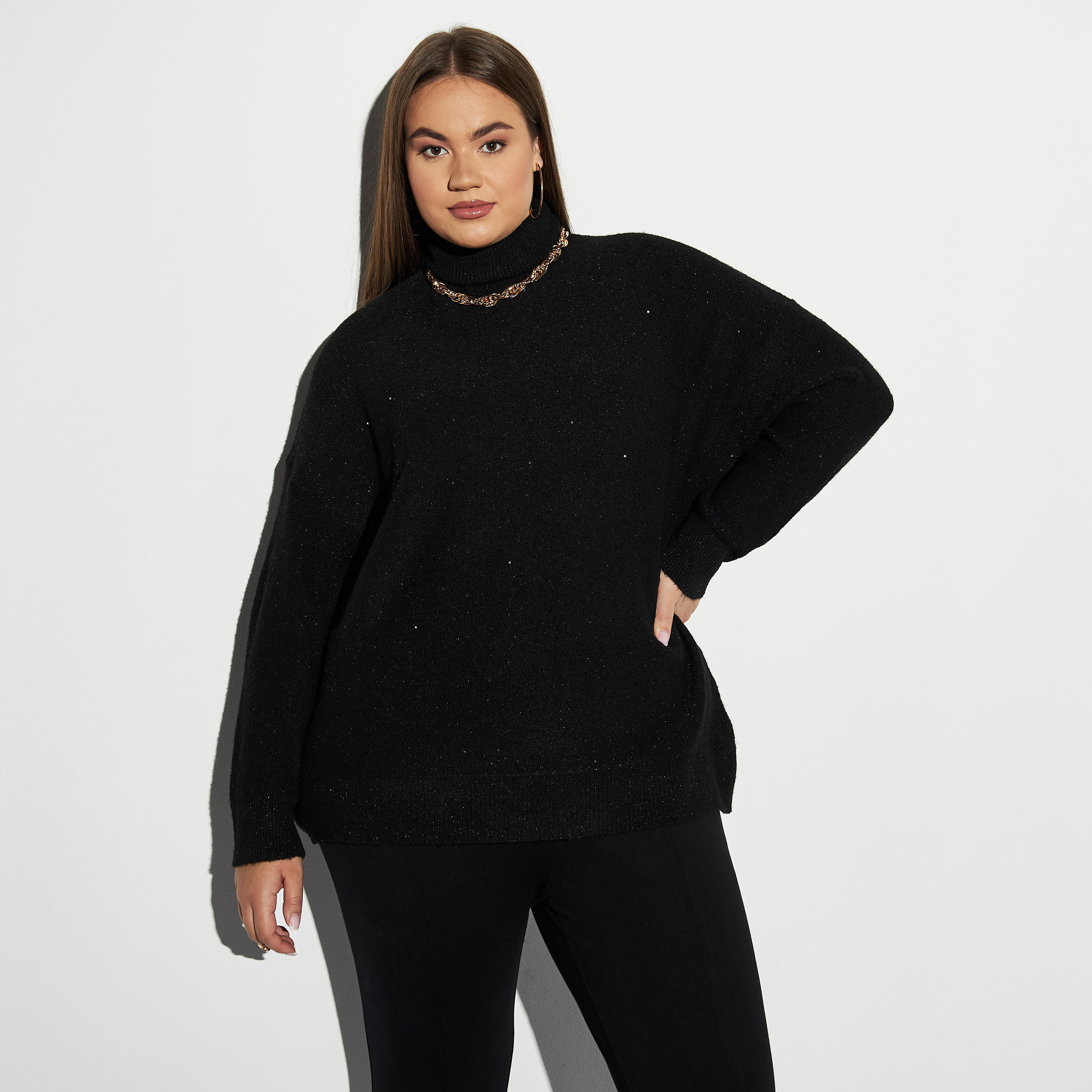 كنزة مقاس كبير بارزة الملمس بياقة عالية وأكمام طويلة-women-winterwear-cardigansandjumpers-cardigans-image-1