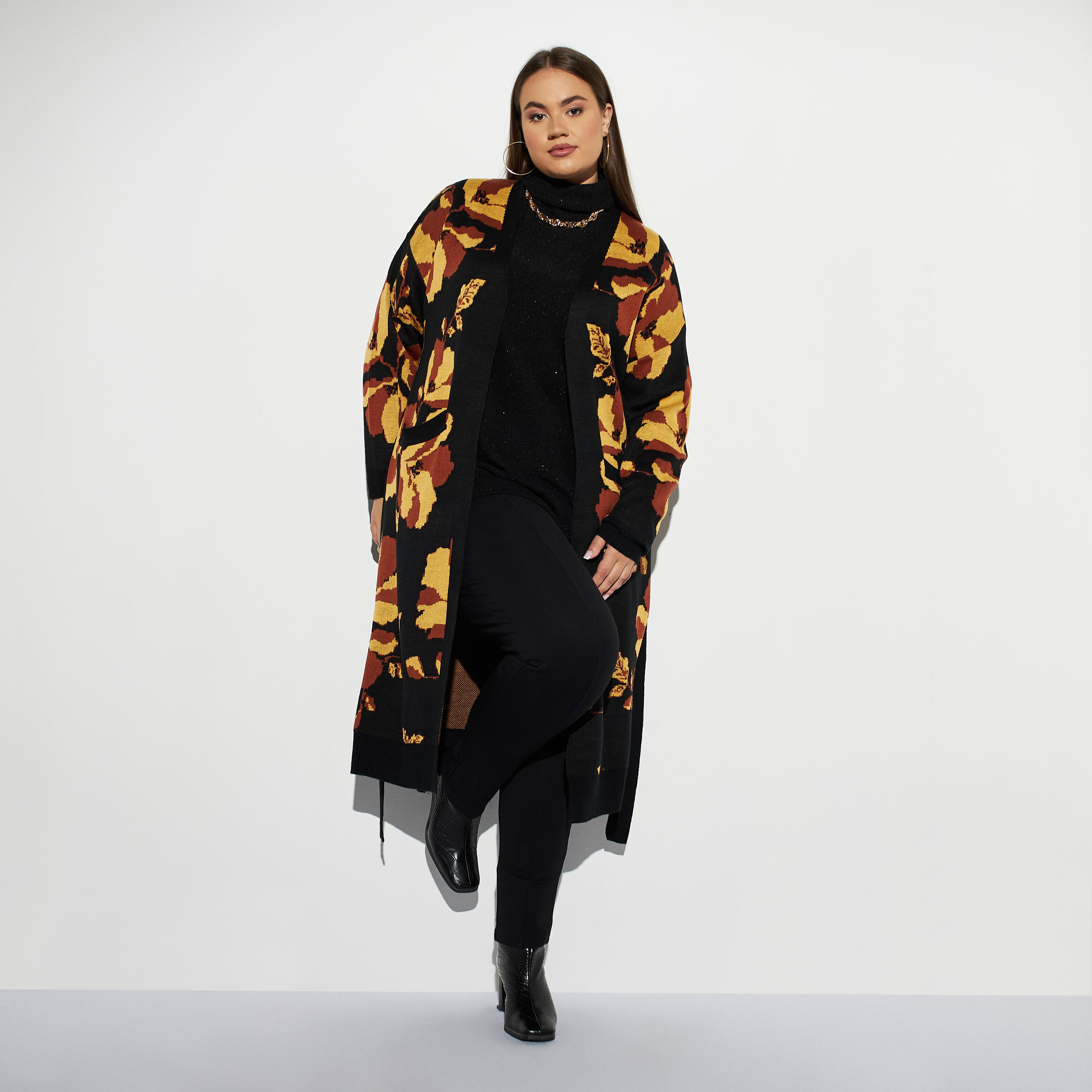 كنزة مقاس كبير بارزة الملمس بياقة عالية وأكمام طويلة-women-winterwear-cardigansandjumpers-cardigans-image-2