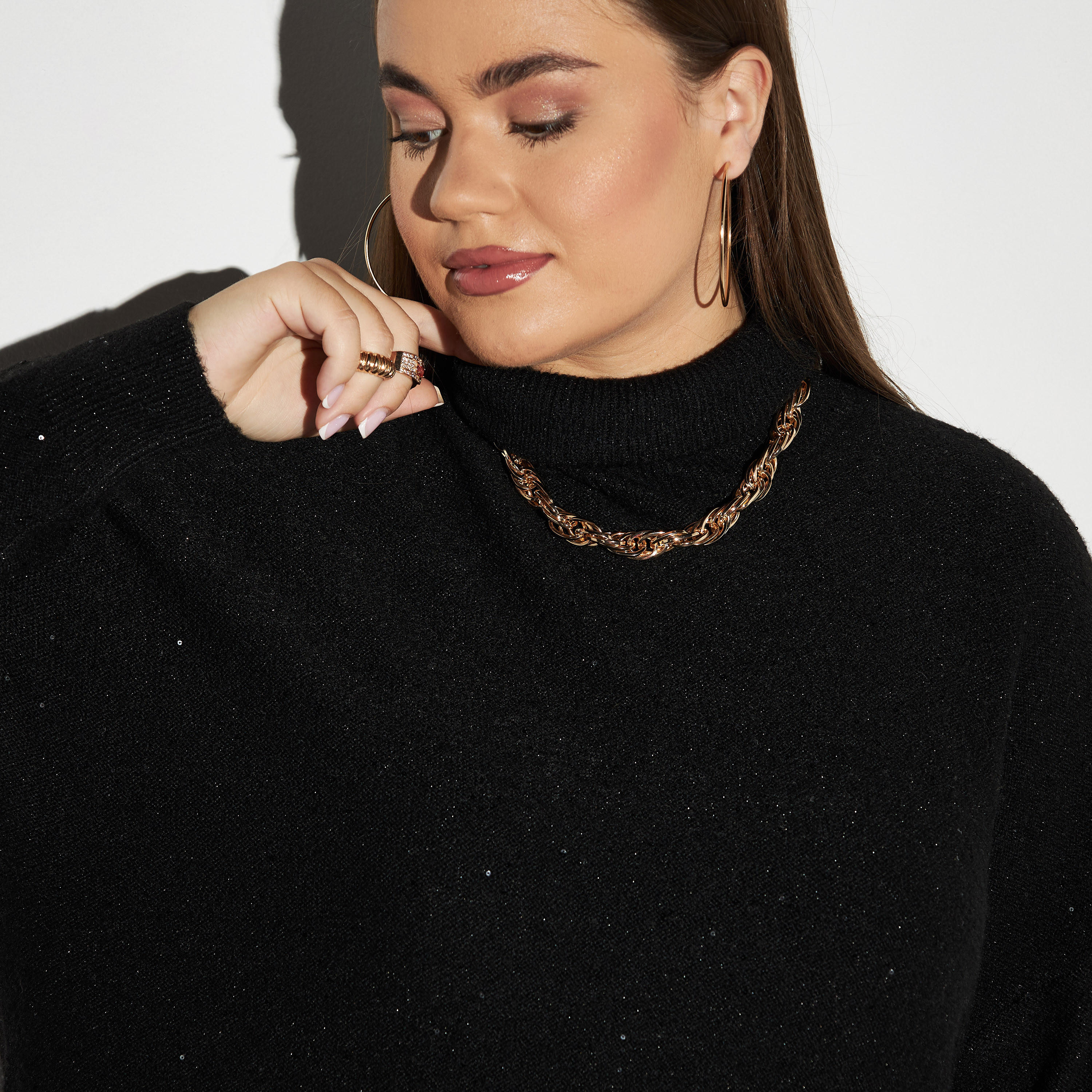 كنزة مقاس كبير بارزة الملمس بياقة عالية وأكمام طويلة-women-winterwear-cardigansandjumpers-cardigans-image-4