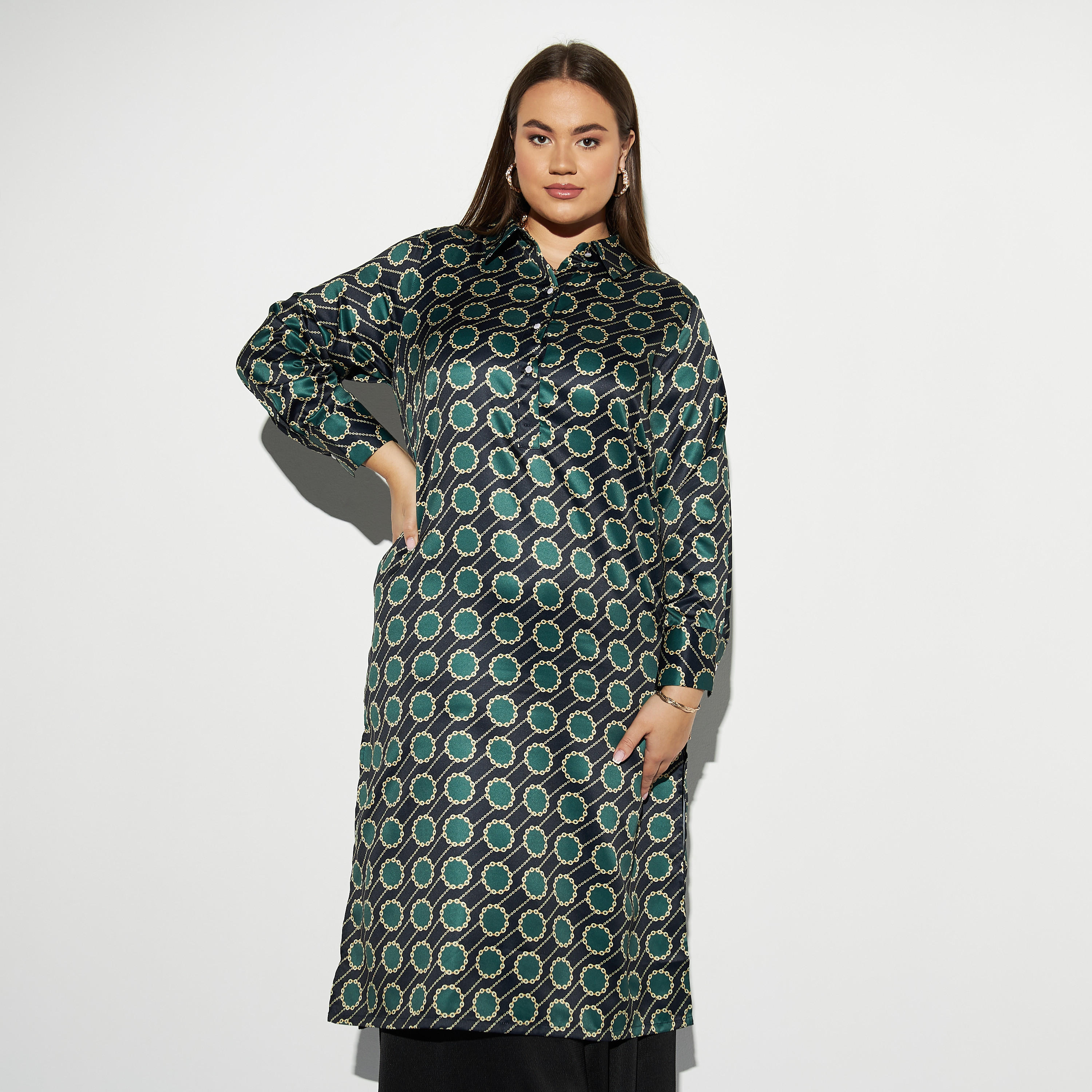 قميص تونيك مقاس كبير بأكمام طويلة وفتحات وطبعات-women-clothing-dresses-image-1