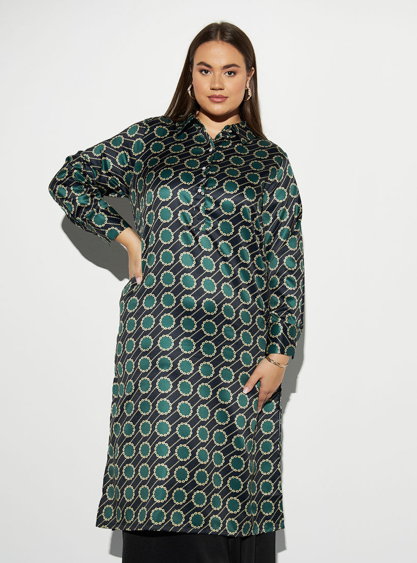قميص تونيك مقاس كبير بأكمام طويلة وفتحات وطبعات-women-clothing-dresses-image-1