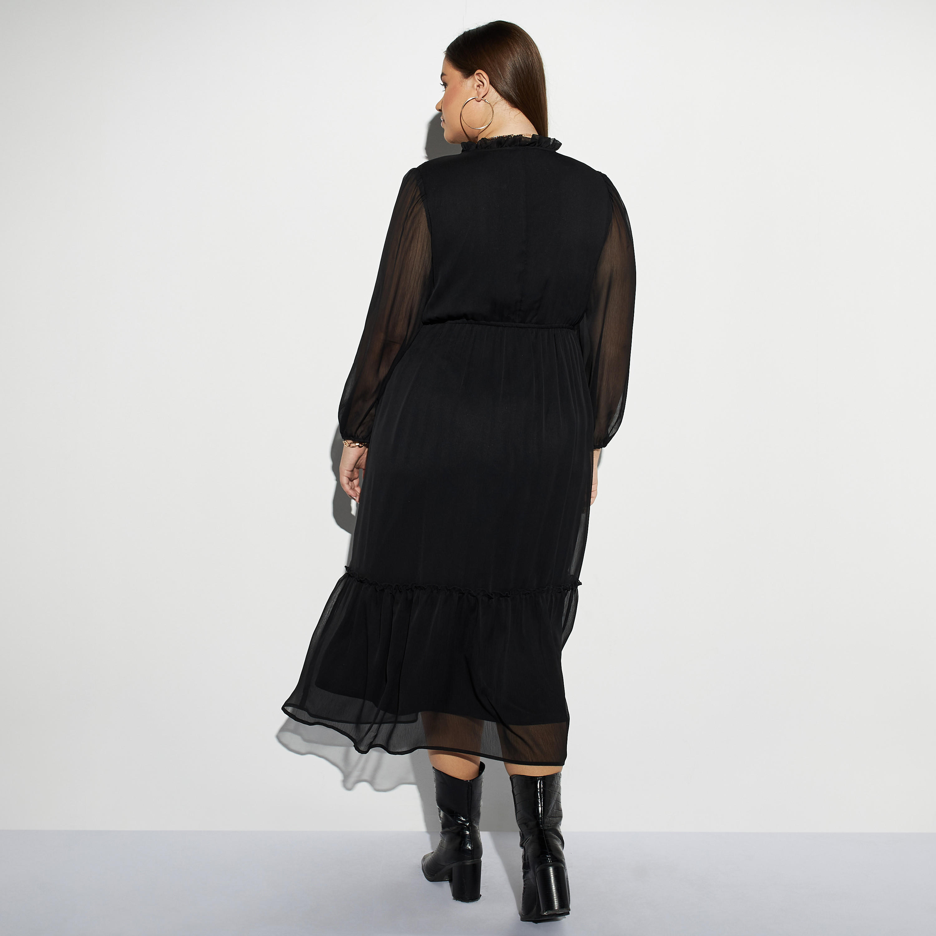 فستان مقاس كبير ميدي بتفاصيل أزهار وأربطة وأكمام طويلة-women-clothing-dresses-image-3