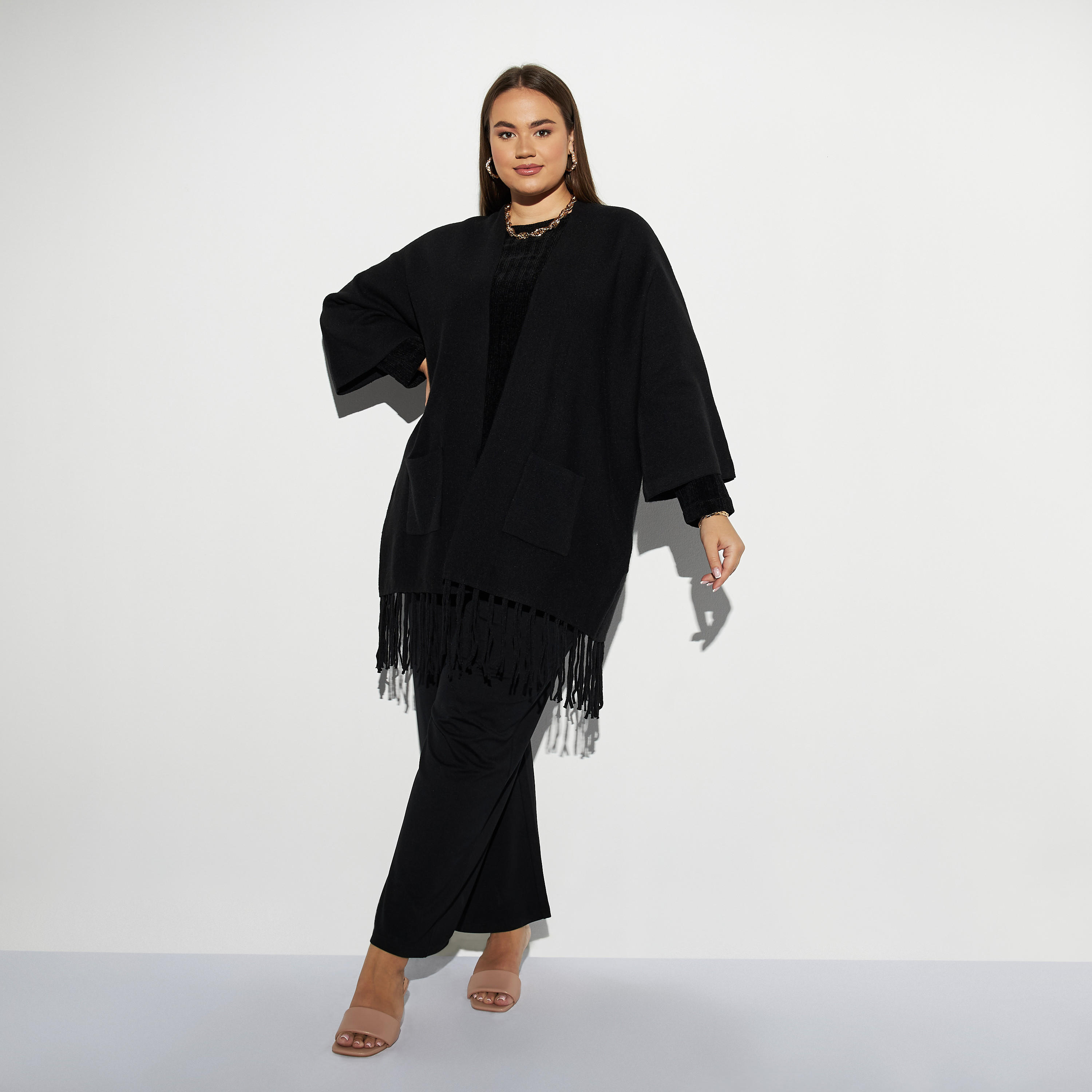 سترة مقاس كبير مفتوحة بشراشيب وجيوب-women-winterwear-cardigansandjumpers-cardigans-image-2