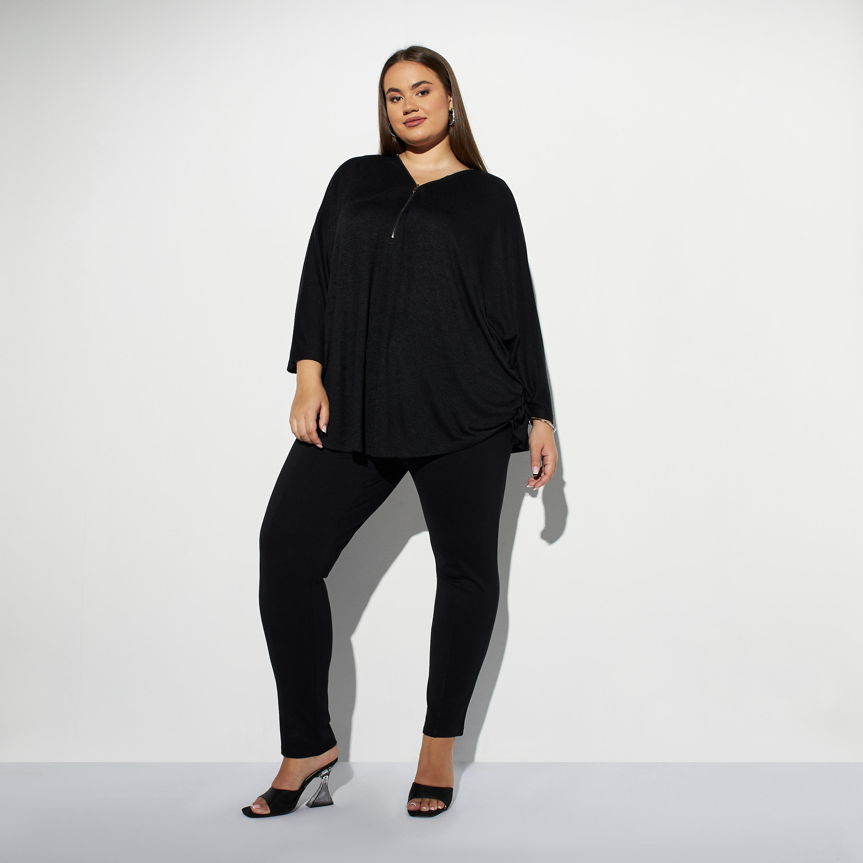 بلوزة مقاس كبير بأكمام بشكل فراشة وسحّاب إغلاق-women-clothing-tshirts-image-2