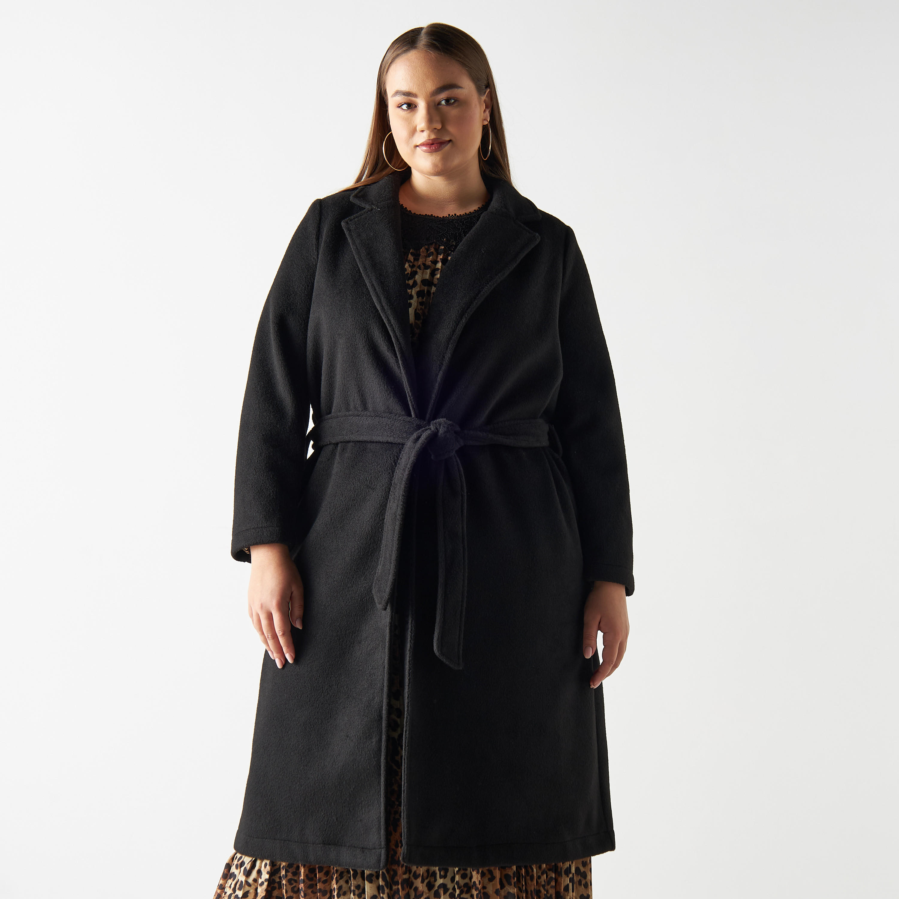 معطف بارز الملمس مقاس كبير بحزام ربط-women-clothing-coatsandjackets-coats-image-1