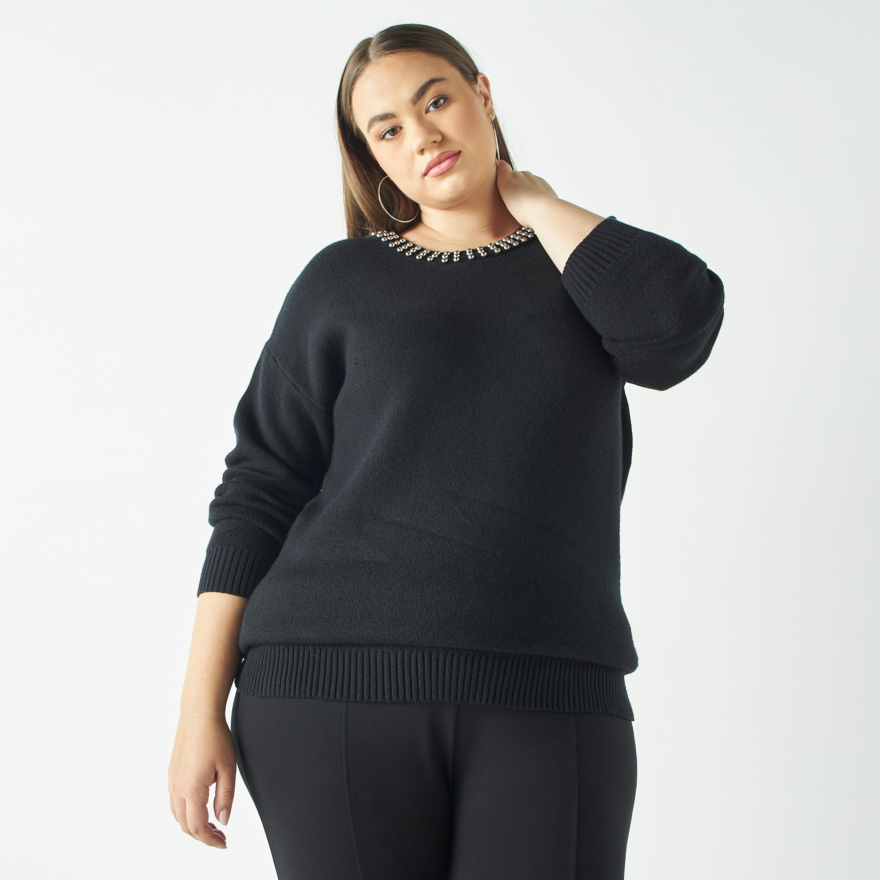 كنزة مقاس كبير مزيّن بأكمام طويلة-women-winterwear-cardigansandjumpers-cardigans-image-4
