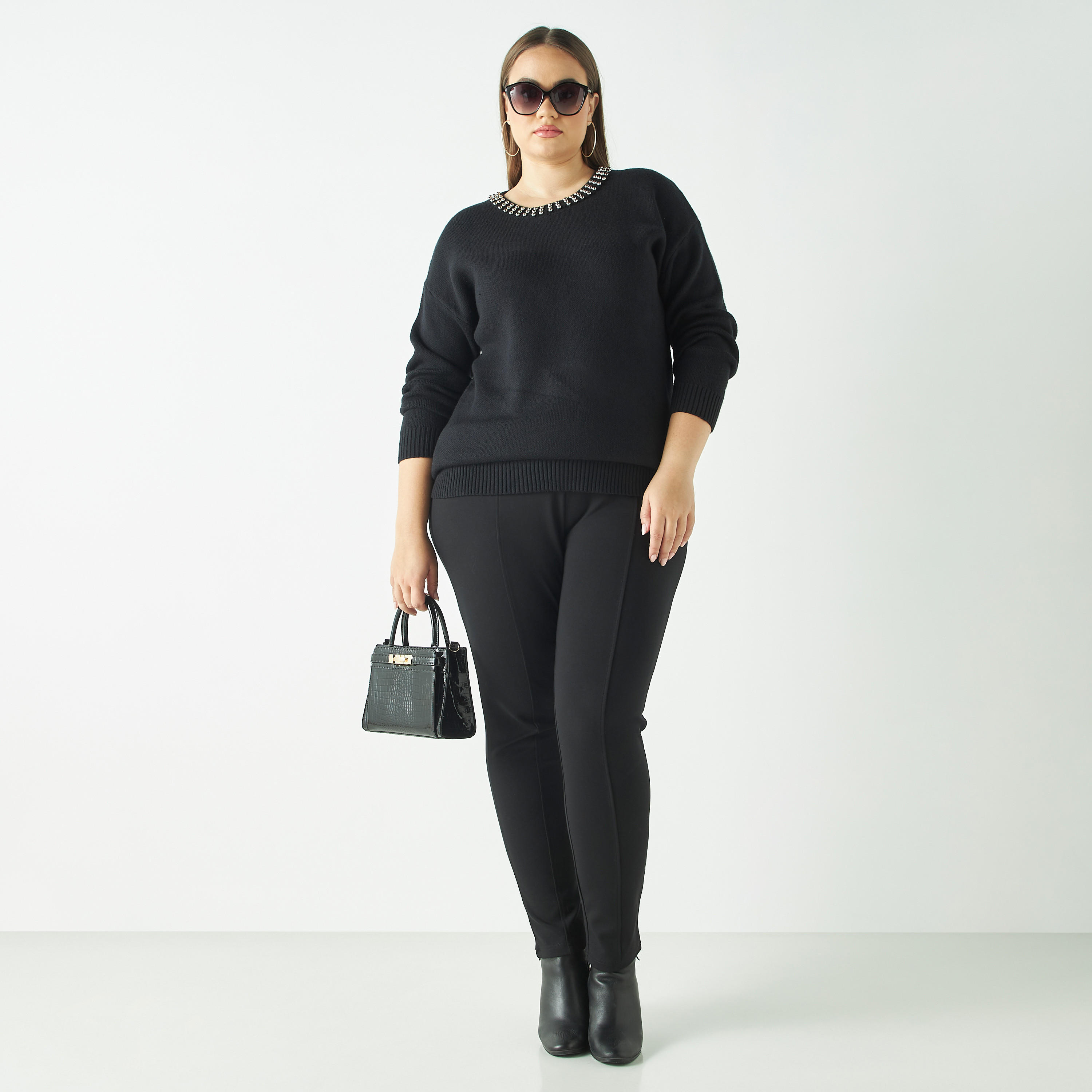 كنزة مقاس كبير مزيّن بأكمام طويلة-women-winterwear-cardigansandjumpers-cardigans-image-3