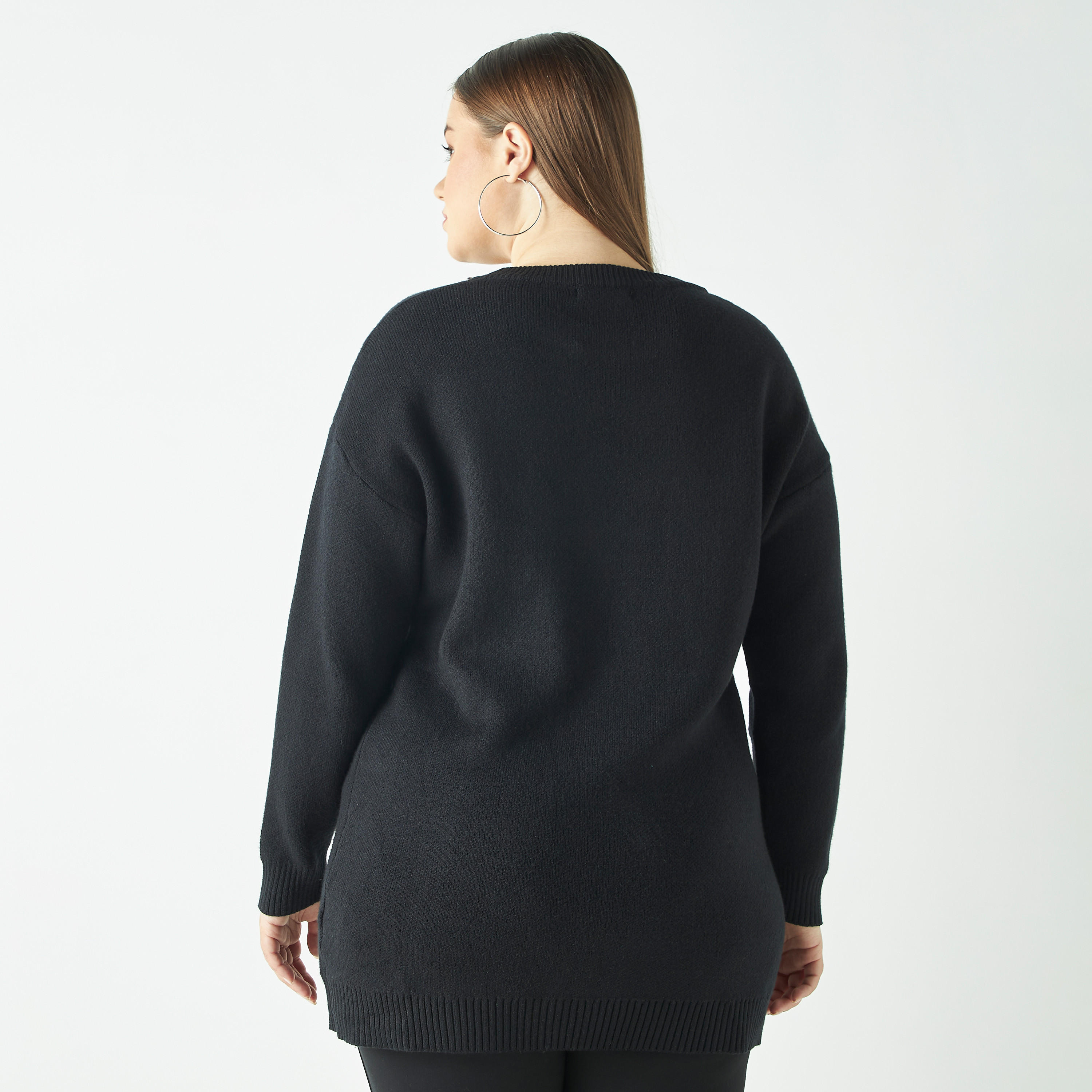 كنزة مقاس كبير مزيّن بأكمام طويلة-women-winterwear-cardigansandjumpers-cardigans-image-2