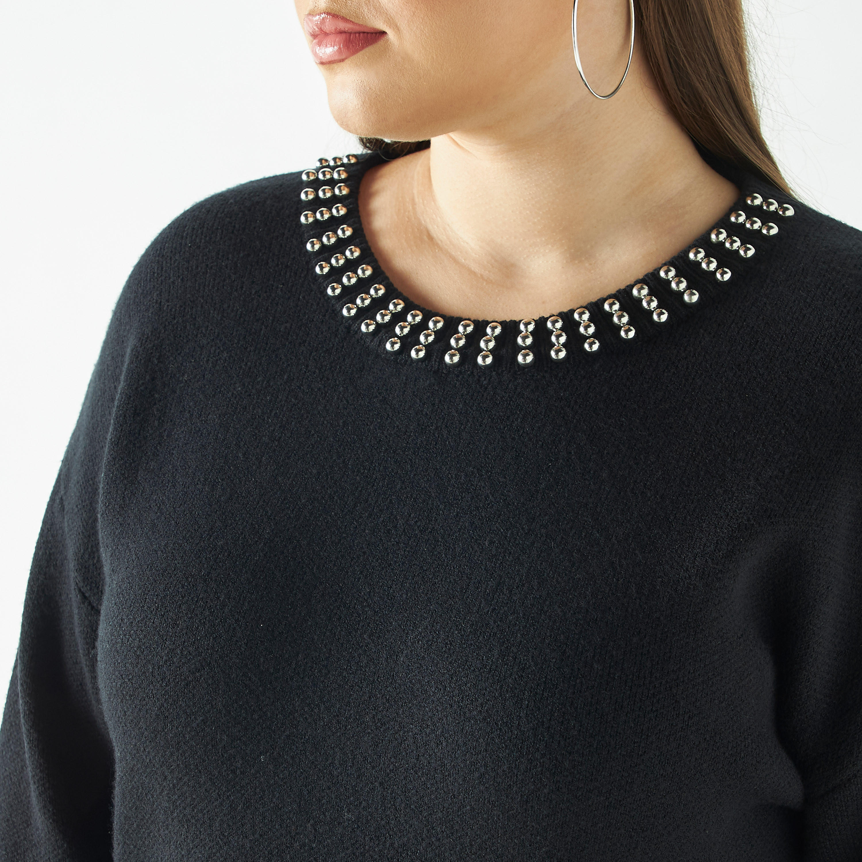 كنزة مقاس كبير مزيّن بأكمام طويلة-women-winterwear-cardigansandjumpers-cardigans-image-1