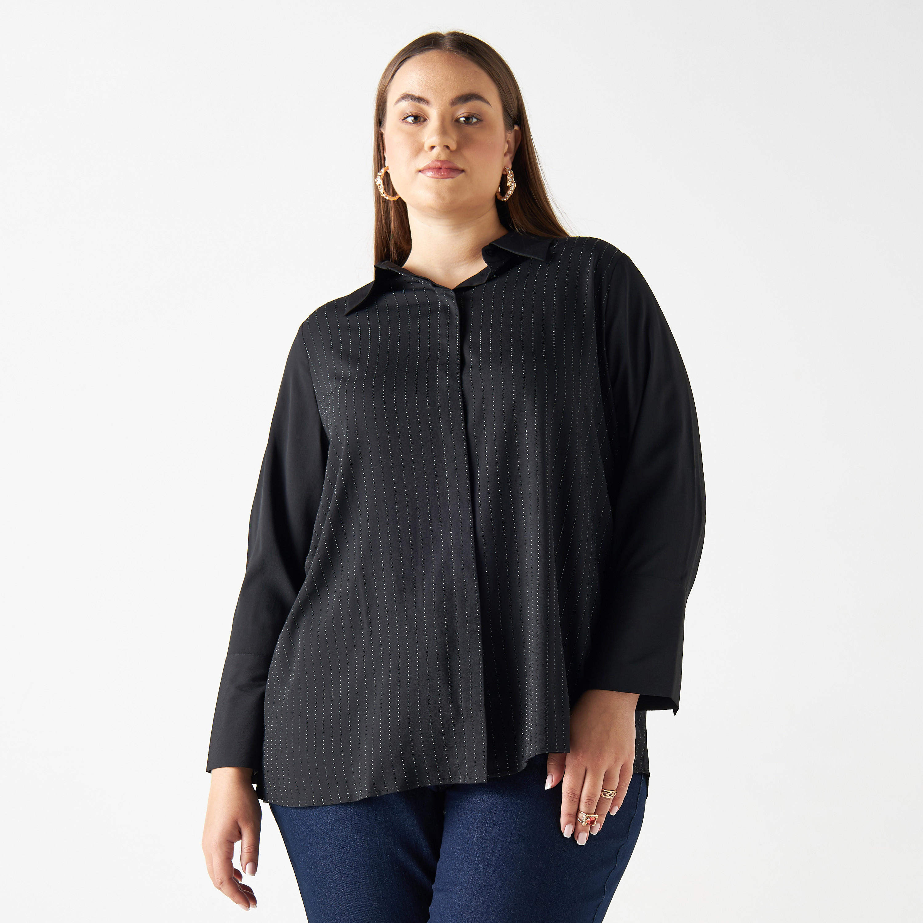 Plus Size Embellished Shirt with Long Sleeves-women-clothing-shirtsandblouses-blouses-image-1