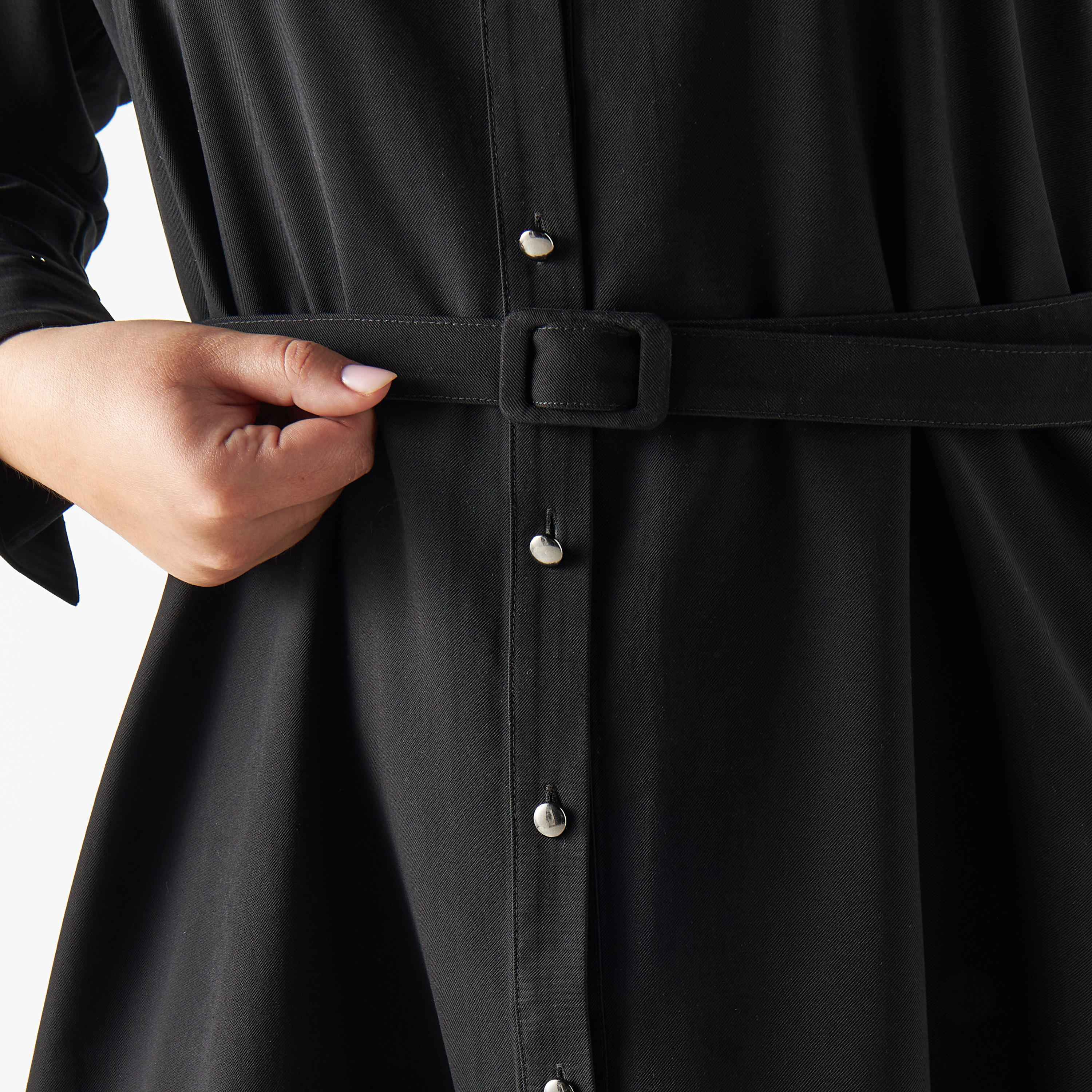 فستان قميص سادة مقاس كبير مع حزام وأكمام طويلة-women-clothing-dresses-image-5